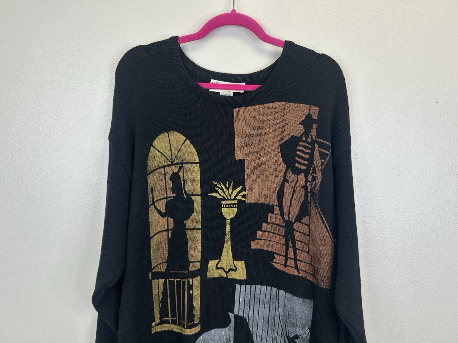 Vintage 90s Art to Wear Hand painted Dress Size M/L Lagenlook Boho Artsy City