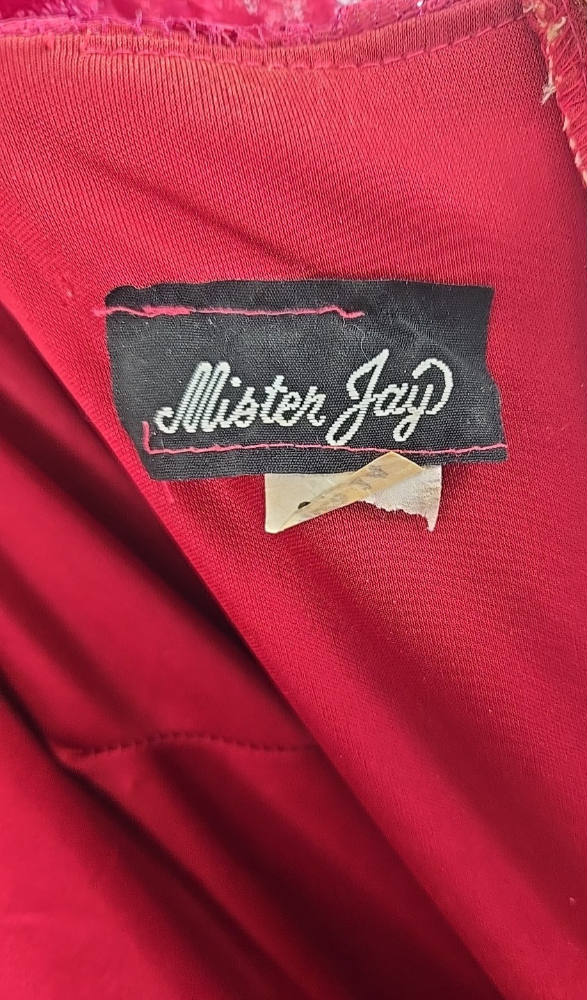 Mister Jay Vintage Dress Sz 14 Short Sleeve Maxi Layers of Lace in Fuchsia Pink