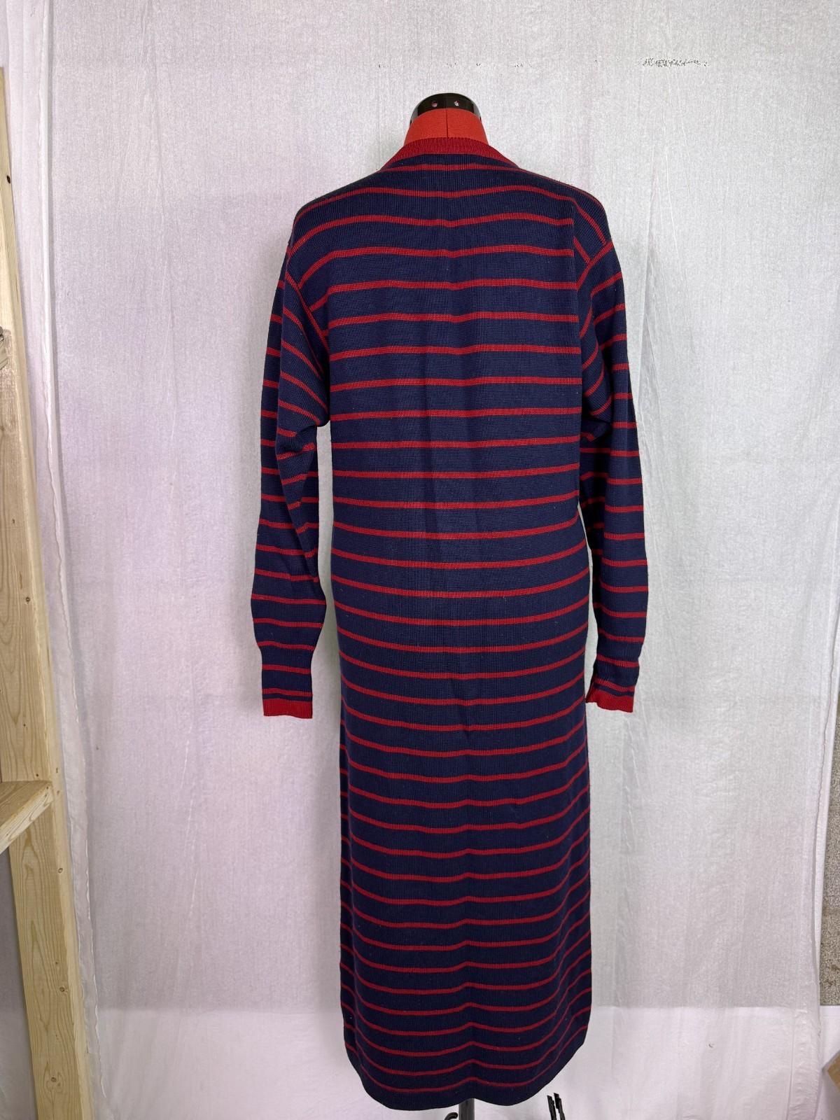 VTG Gloria Sachs Women Sweater Dress Sz Medium Merino Wool Blue Red Striped F138