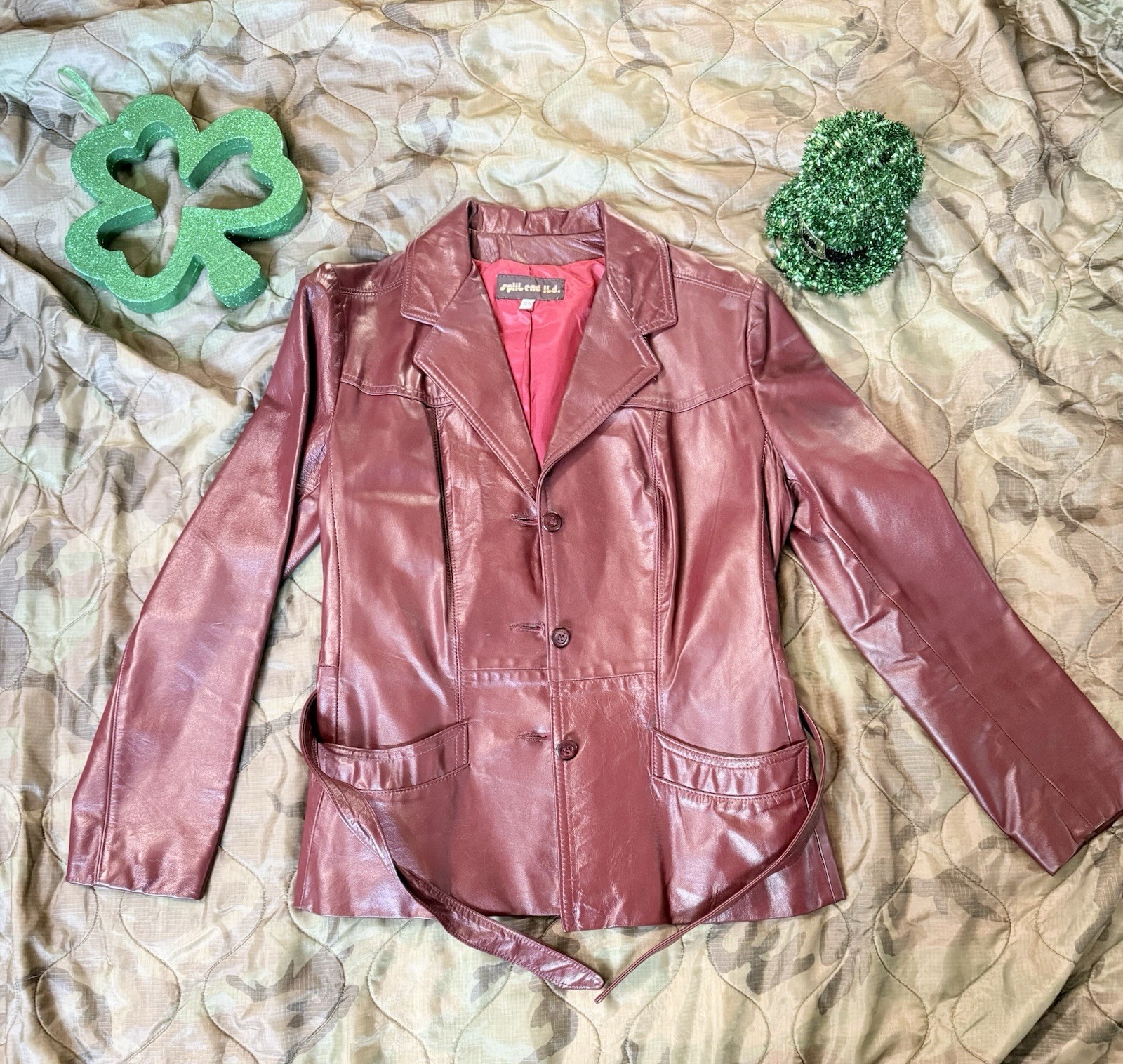 Vintage Split End LTD Red Leather Jacket Size 13/14 80s Women S/m