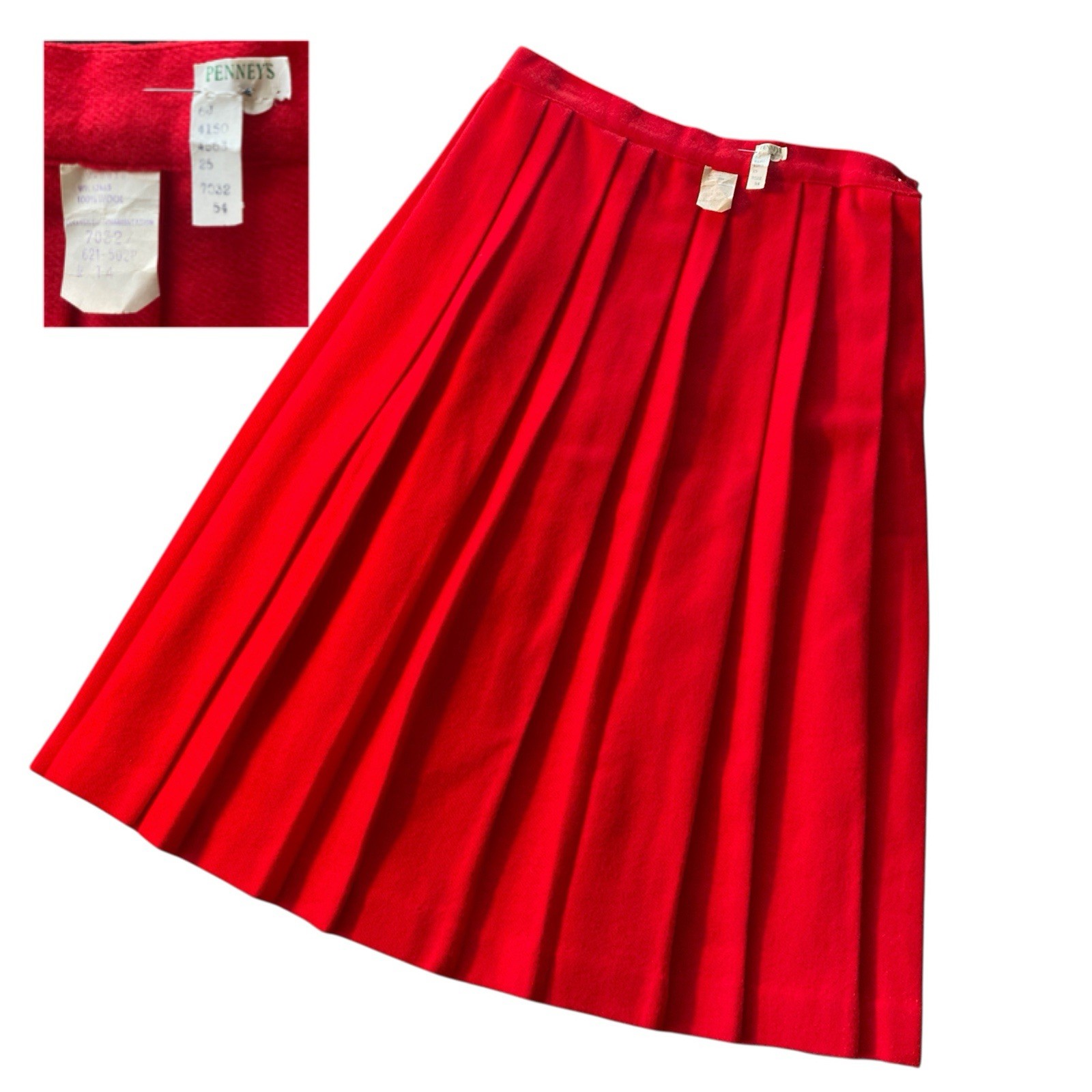 Vintage 50s 60s Penneys Red Wool Pleated Skirt Deadstock JC Penney Secretary