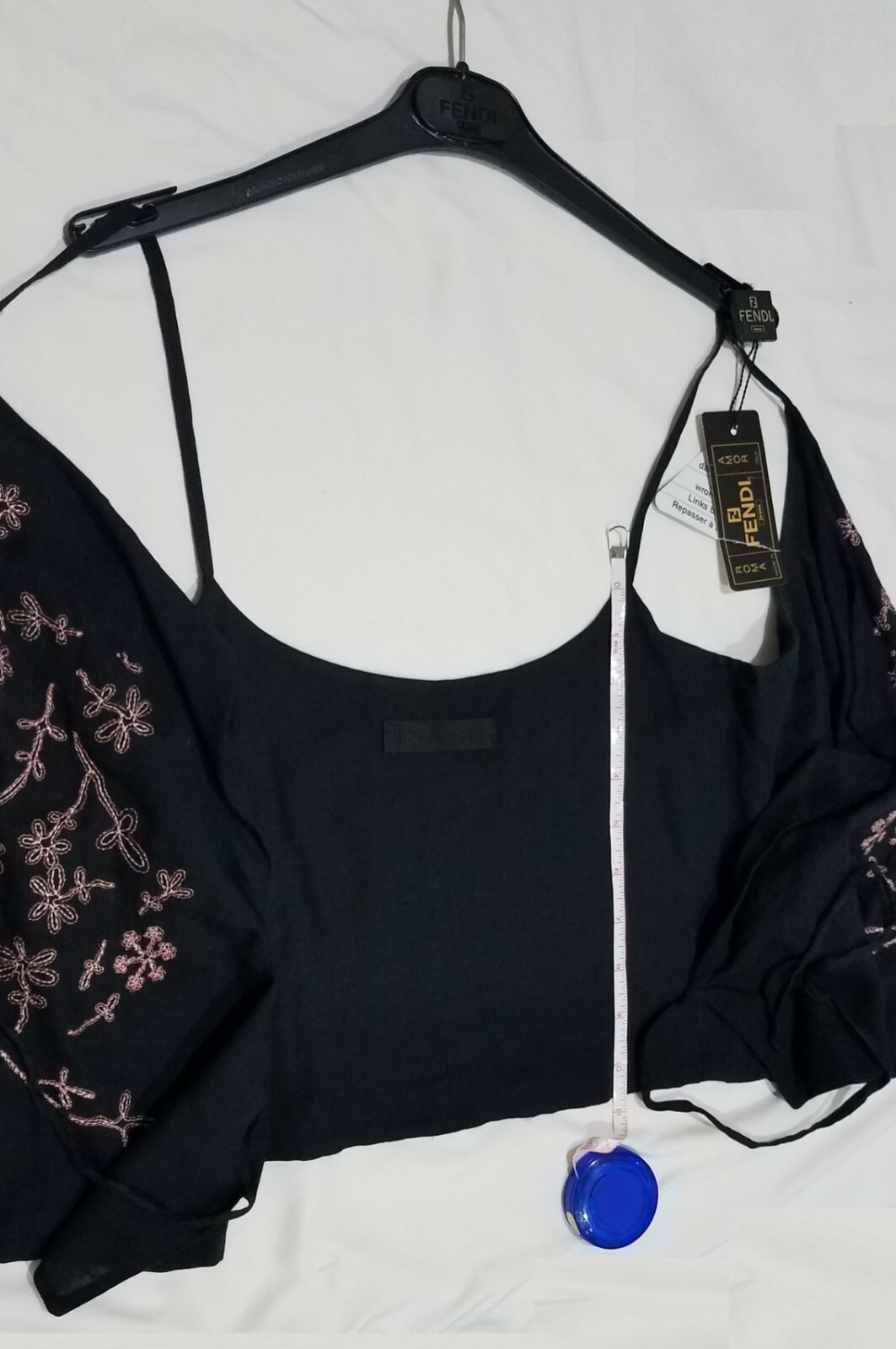 VINTAGE WOMENS FENDI BLACK & PINK EMBROIDERED WRAP TANK TOP SIZE 44 ITALY