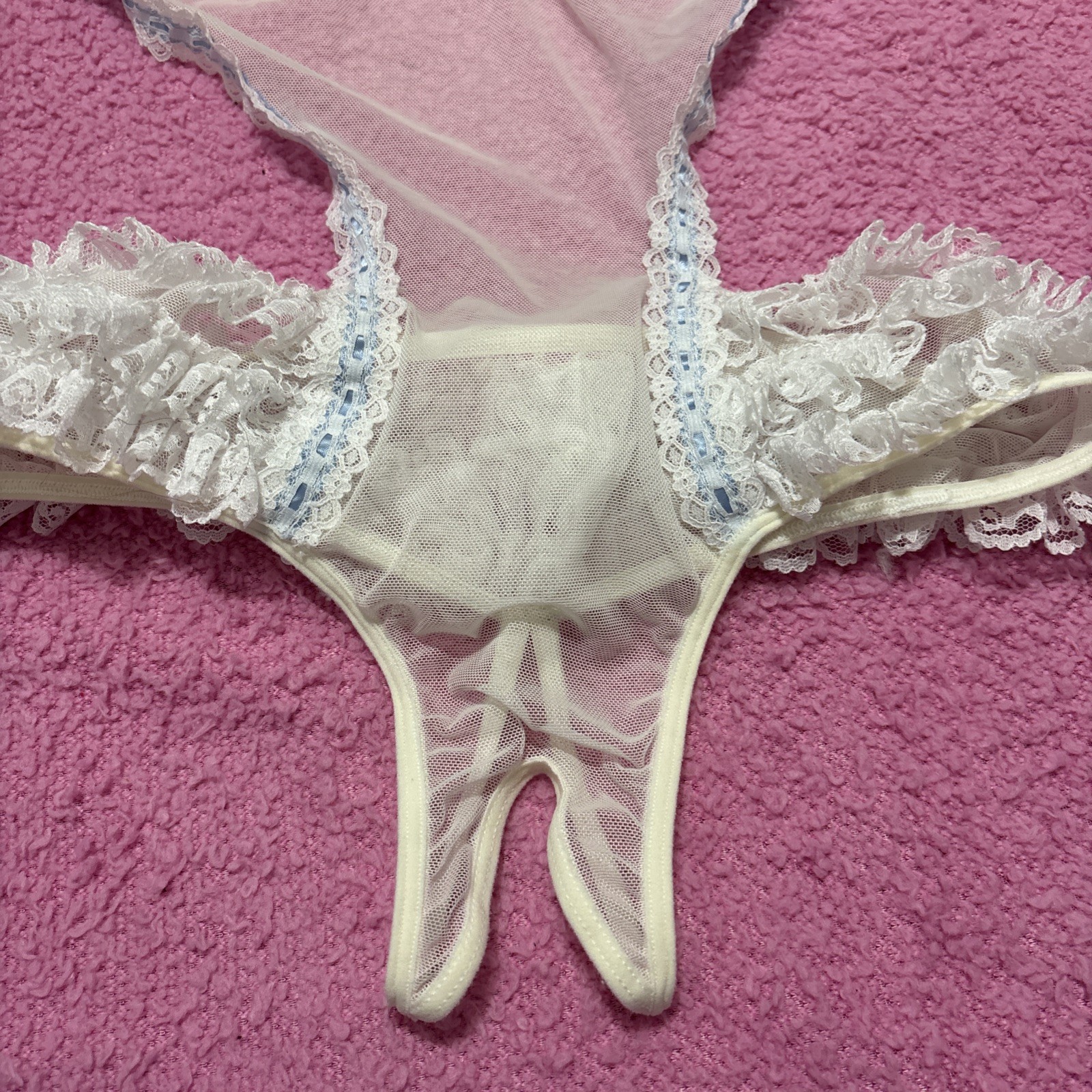 Vintage Fredericks Of Hollywood style lace teddy bodysuit with ruffles #80921