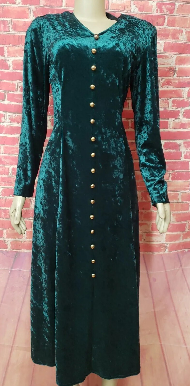Brett Alixander Victorian Style Vintage Velvet Green Dress Womens Midi Sz 10 #C