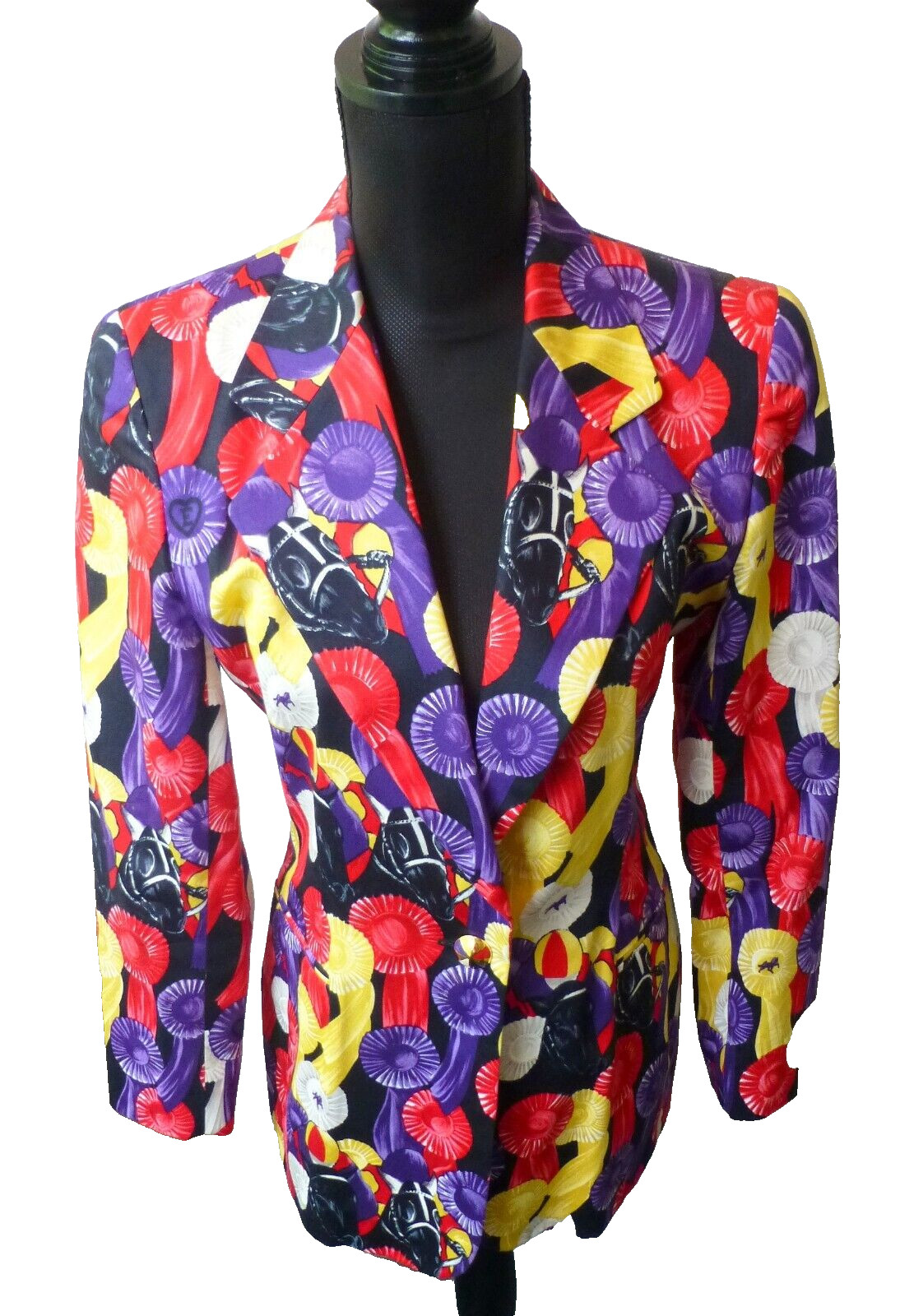 Escada Jacket Blazer Colorful Equestrian Medals Fitted Vintage Size 36 6