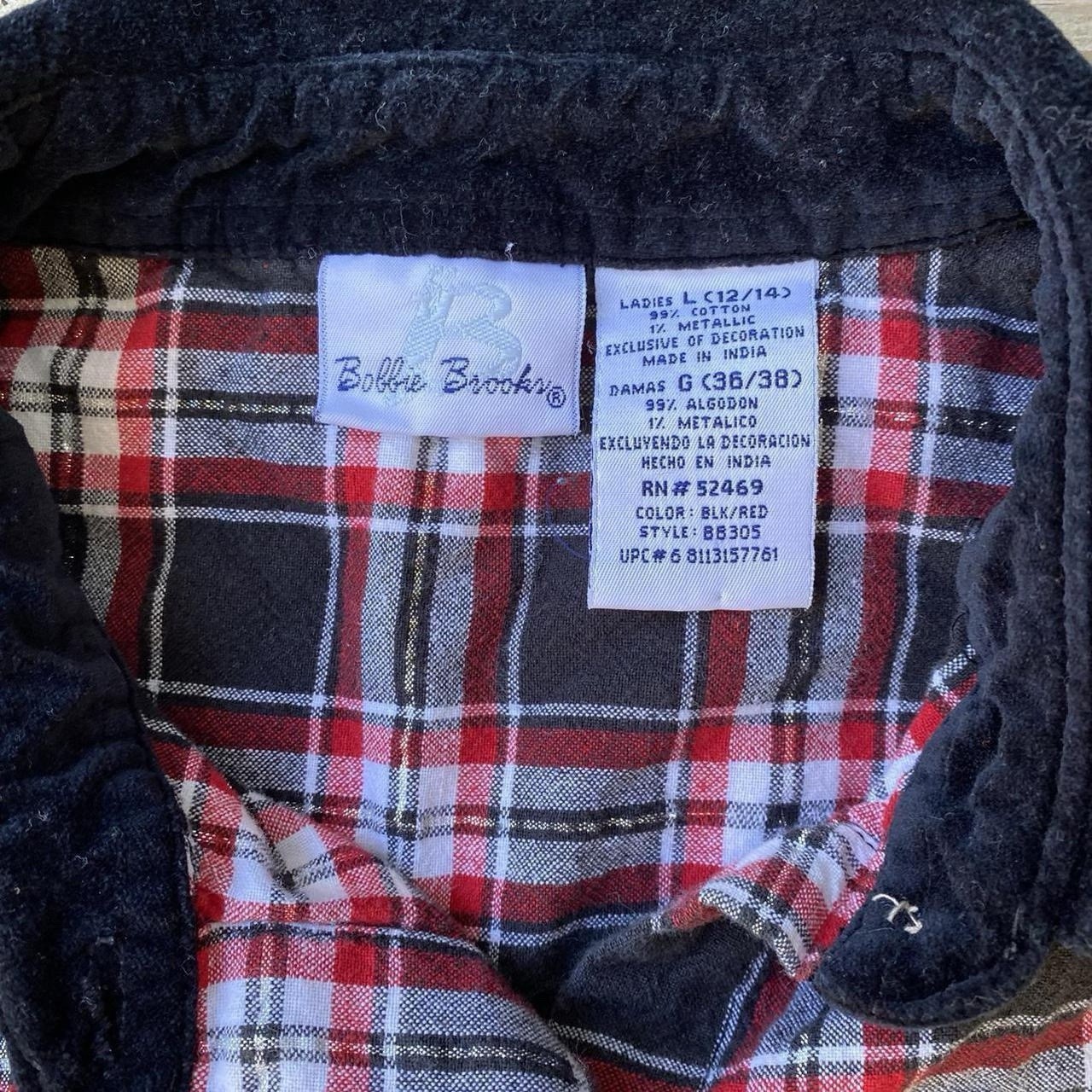 VTG Bobbie Brooks Plaid Ice Skate Snowflake Button Up with Velour Collar – L
