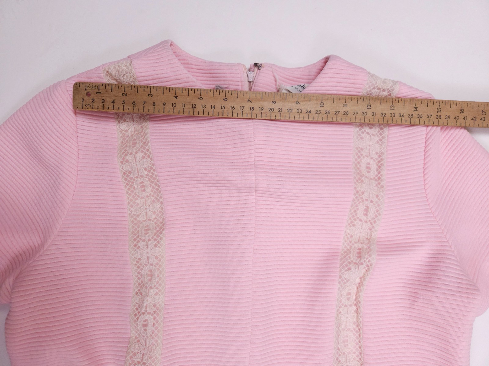 Meg Madison Vintage 60s Pink New York Ribbed Lace Shift Dress Medium