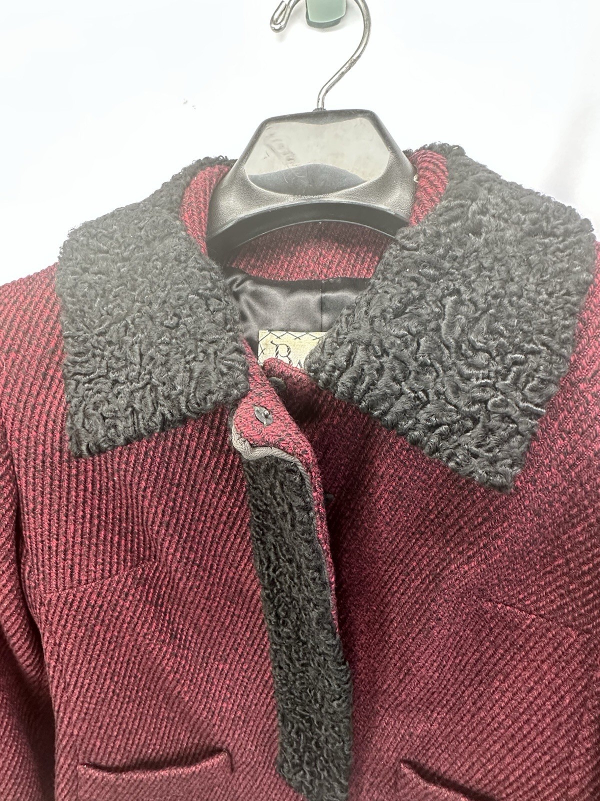 Vtg 1950s Barclay Furs Red Wool Persian Lamb Short Jacket and Pencil Skirt Suit