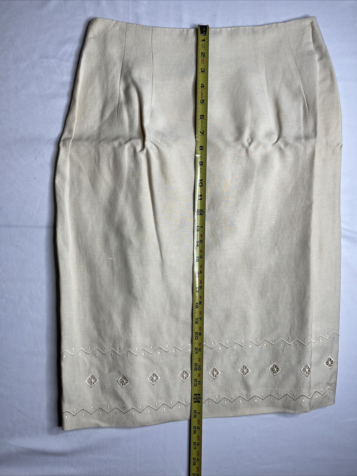 YL By Yair Women’s Cream Blazer Skirt Set W/ Stitching Padded Shoulders Size 12