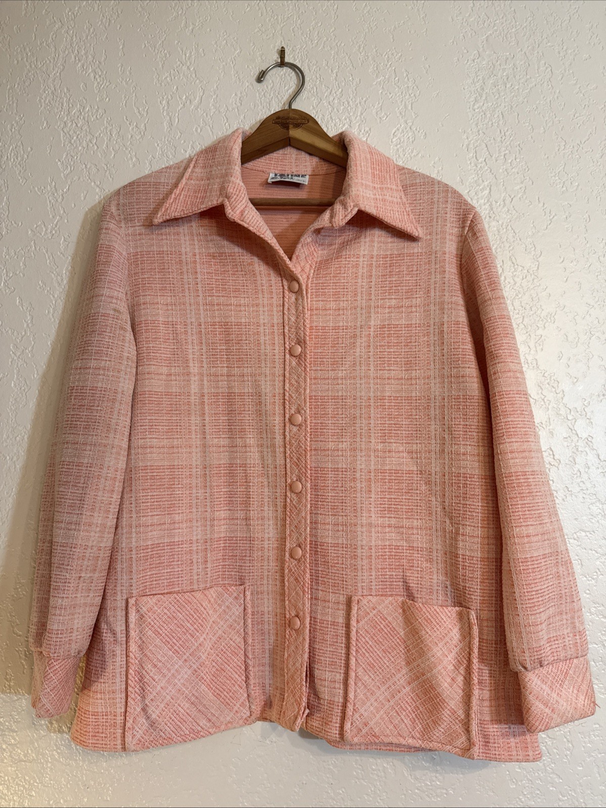 Vintage John’s Girl Inc Pink Plaid Leisure Jacket Sz M 60s 70s Button Front NWOT
