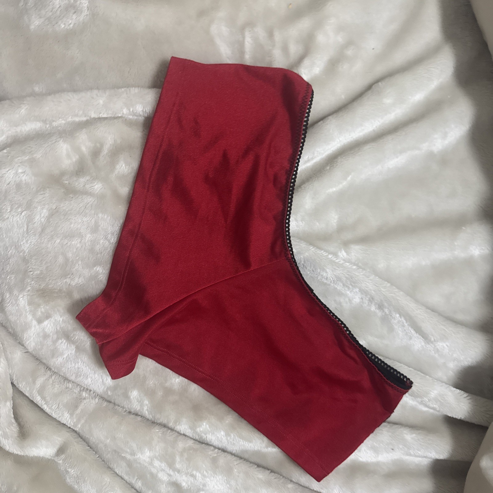 Vintage Black Fuchsia Satin Red Black Lace Sides Bikini Panty Stretch Sexy