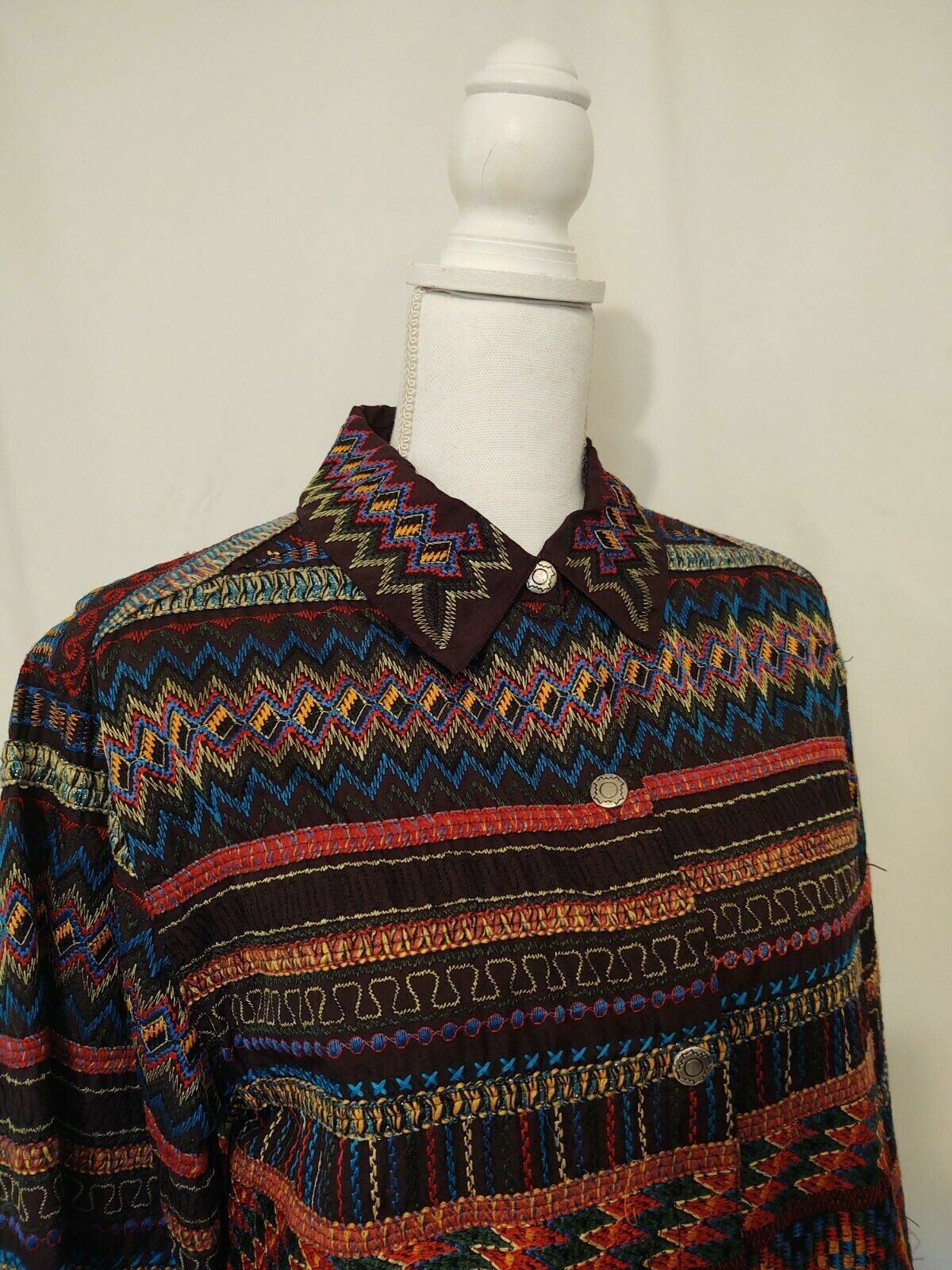 90’s Chico’s Bohemian Bright Embroidery Ethnic Retro Shirt Jacket Boho Hippie