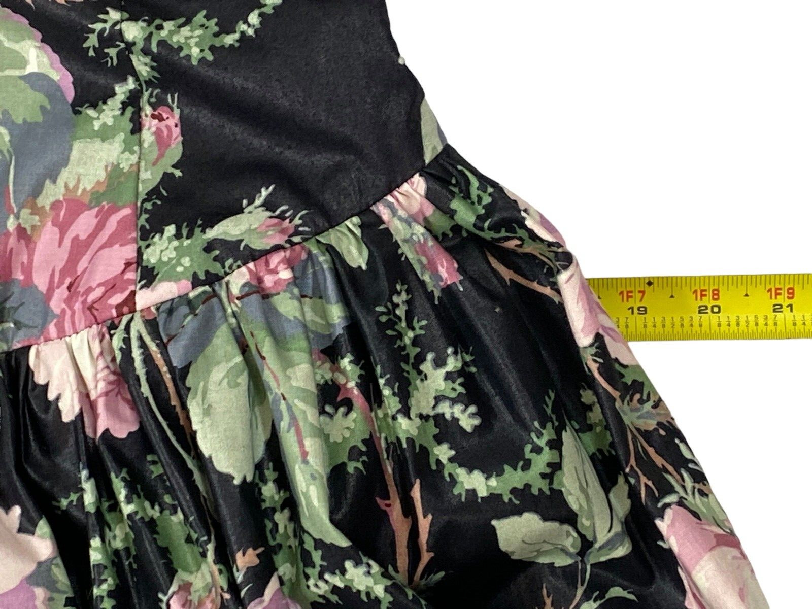 VTG 1980s s.g.gilbert Black Floral Chintz Dress Tulle Underskirt Tea Length Prom