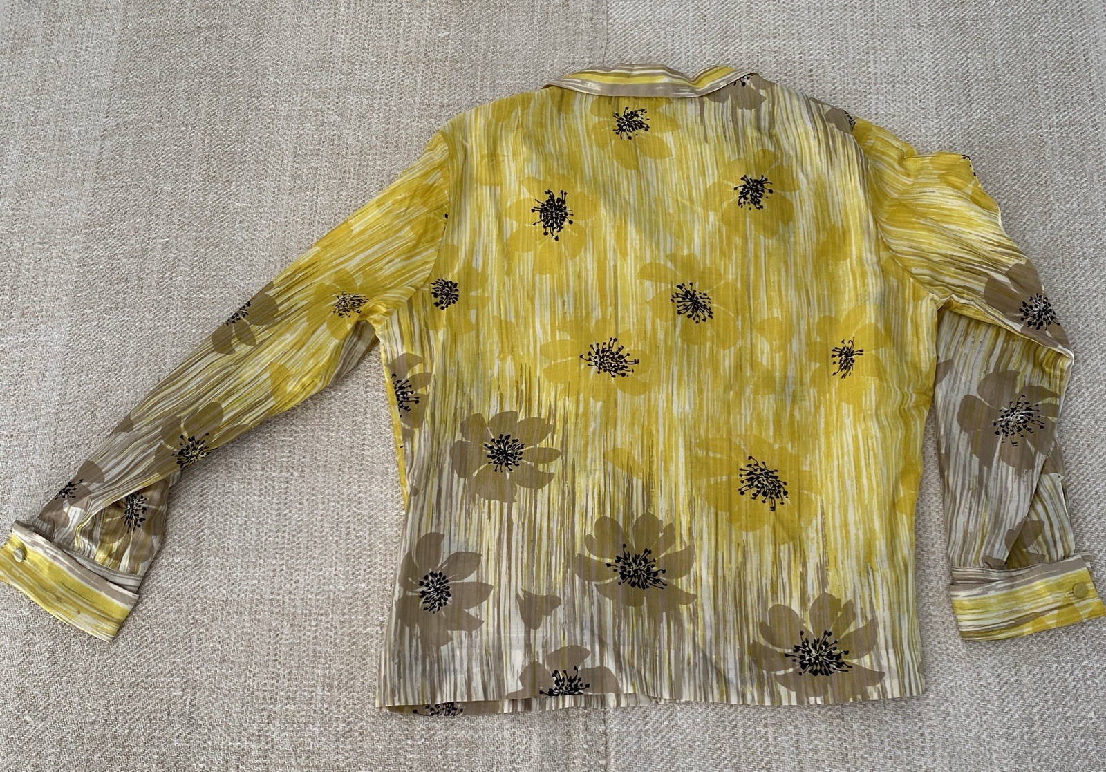 Vintage Vera Neumann 1960’s Silk Long Sleeve Blouse Shirt Yellow Flowers