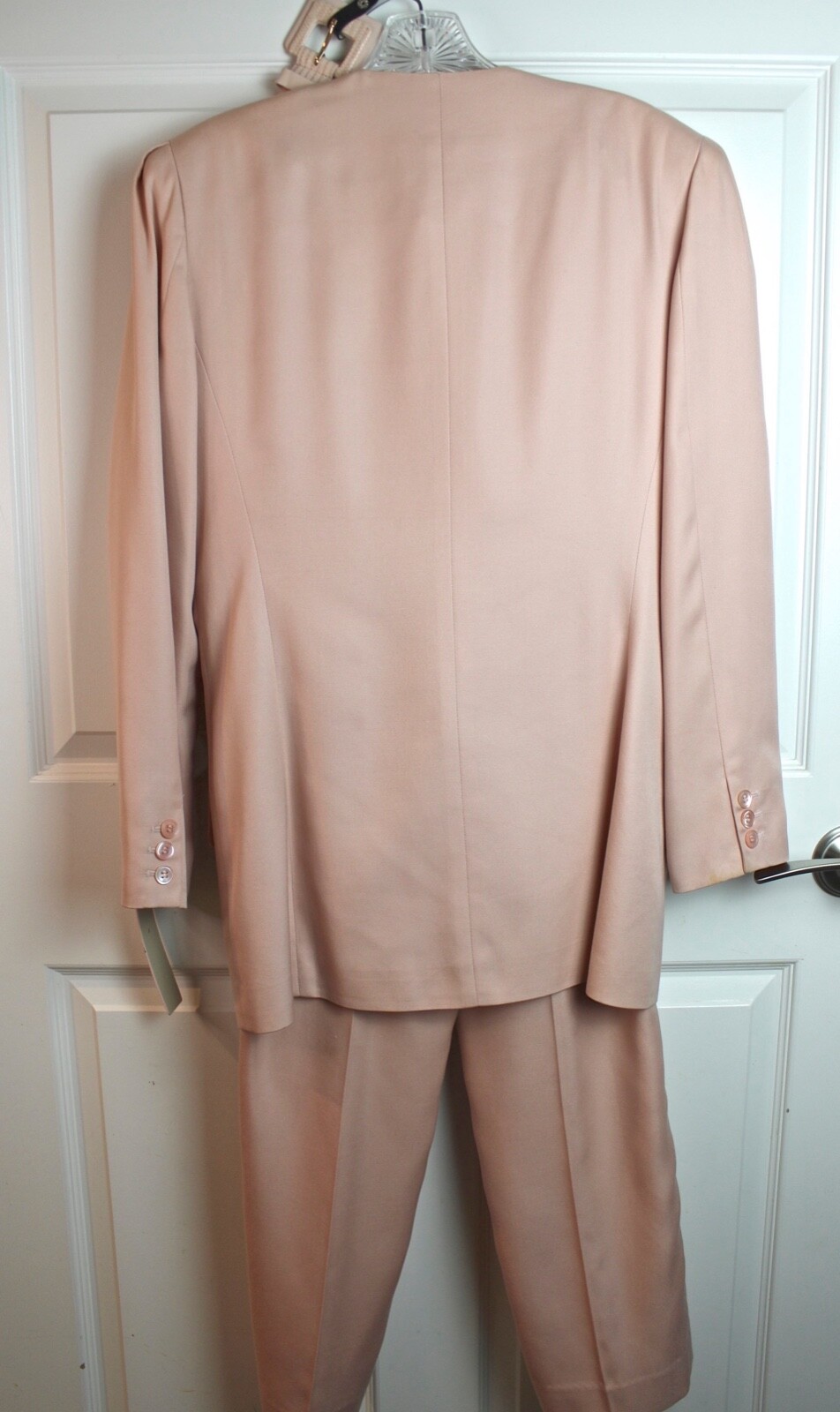 VTG 80s Liz Claiborne Collection Pink Twill Suit Set Jacket Pant Leather Belt 6