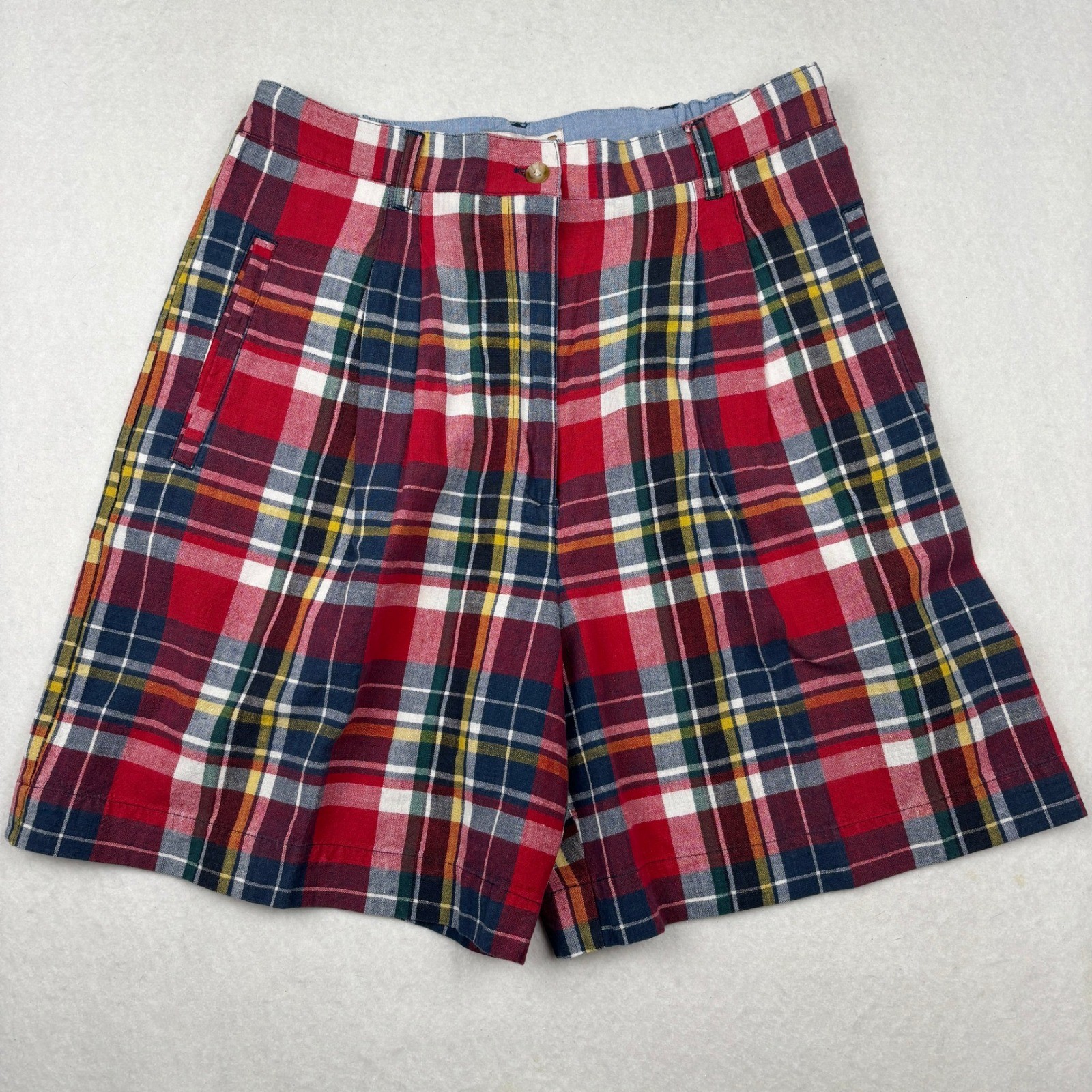 Bugle Boy Shorts Womens 10 Plaid Pleated High Rise Vintage