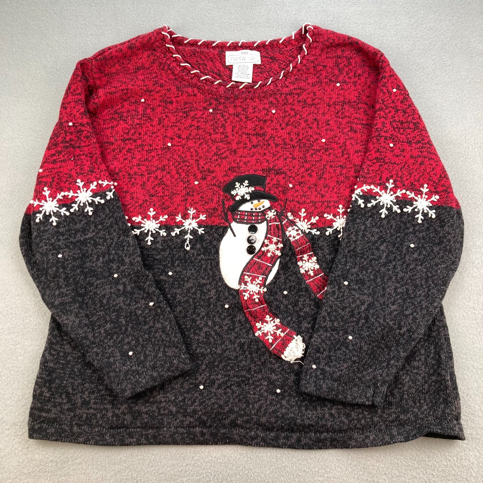 VTG Mandal Bay Christmas Sweater Party Knit Snowman SnowFlakes Beaded Size 2XL