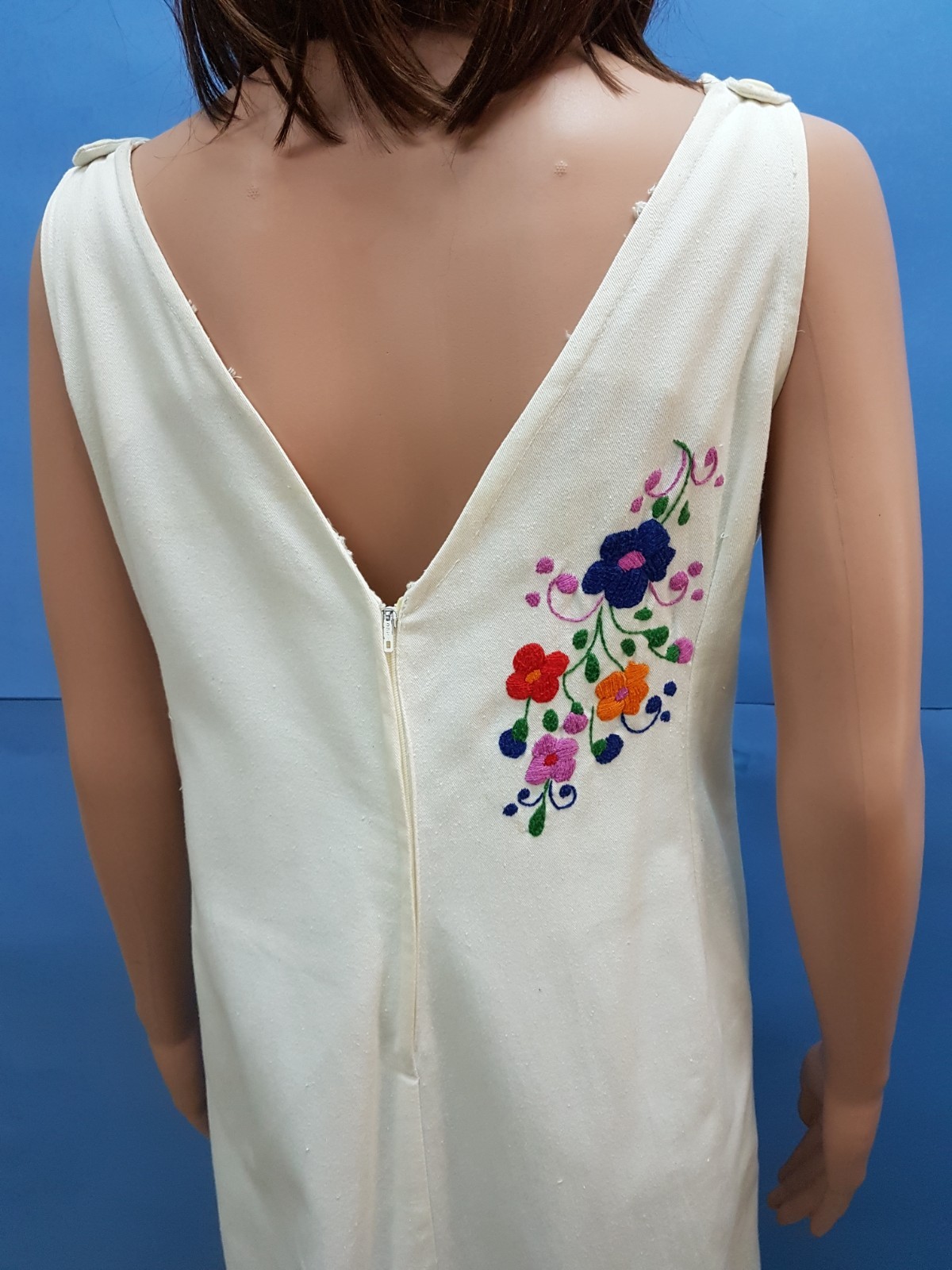 Vintage Hungarian Dress 100% Cotton Matyo Hand Made Embroidery Folk Top Rare L