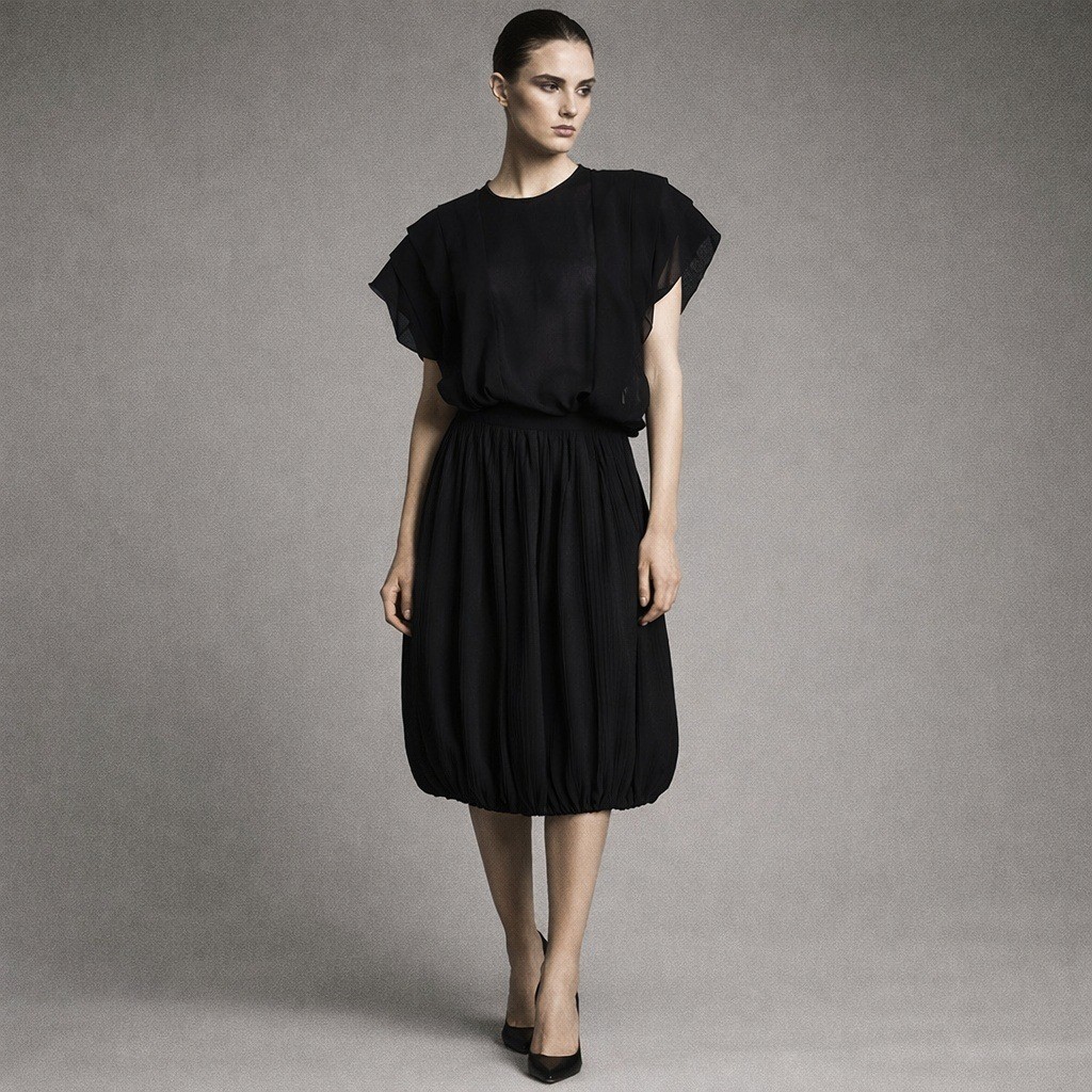 Vintage 80s Barboglio Cristina Jan Black Pleated Skirt & Sheer Blouse Set USA 4