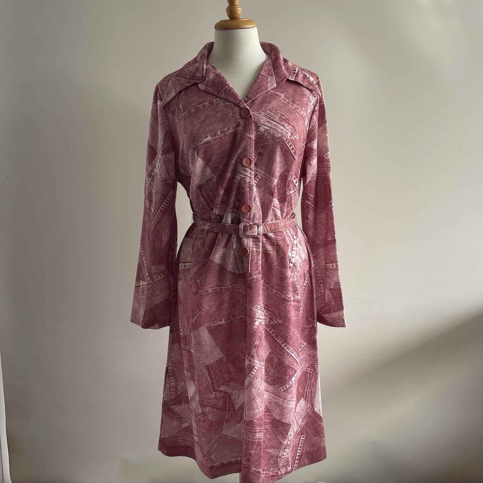 Vintage Original 70s unworn Size XL – 2XL Shirt Dress Pink Patchwork 'Helka’
