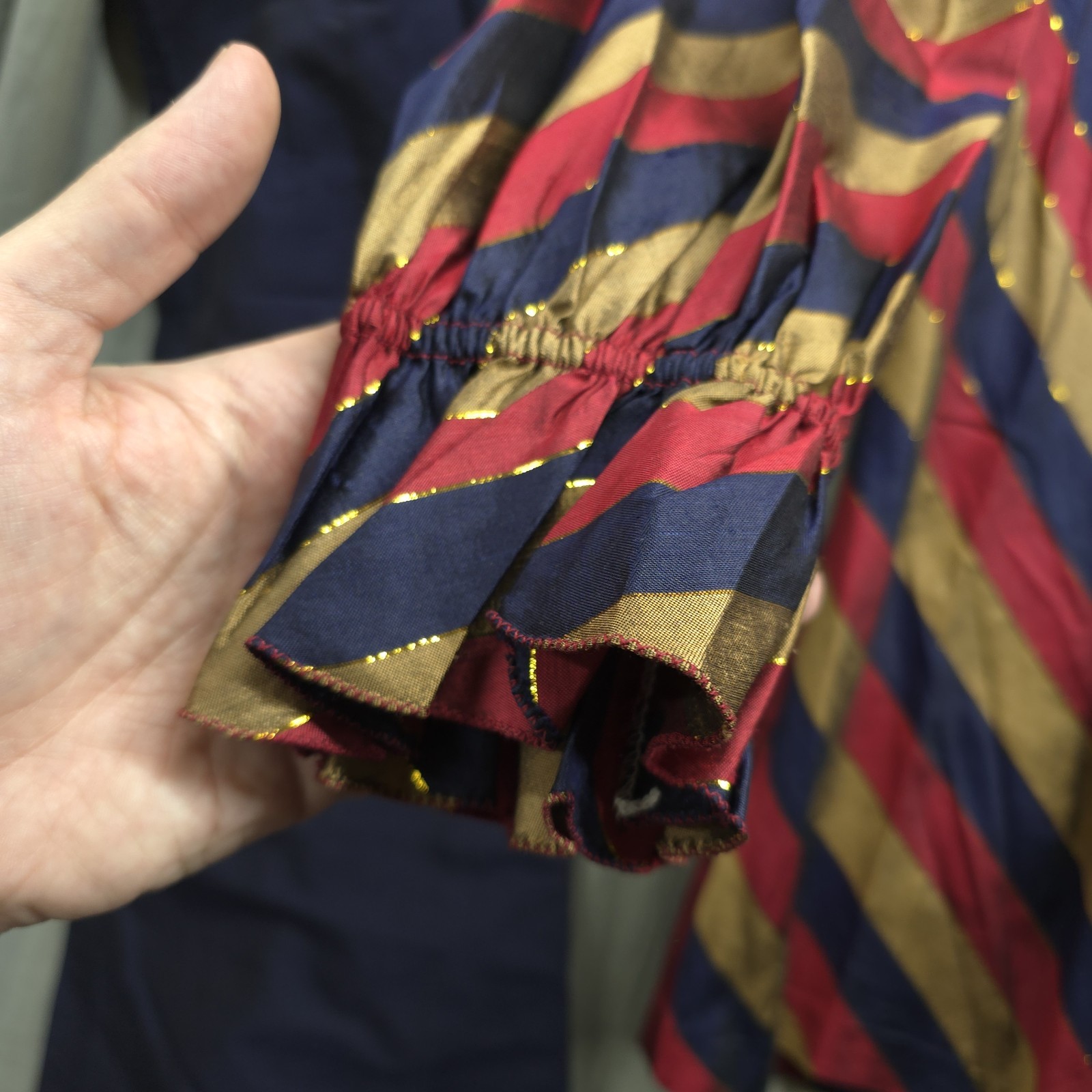 Vtg THAI SILK 3 pc Set Long Skirt, Long Sleeve Blouse, & Pants Gold, Red, & Blue