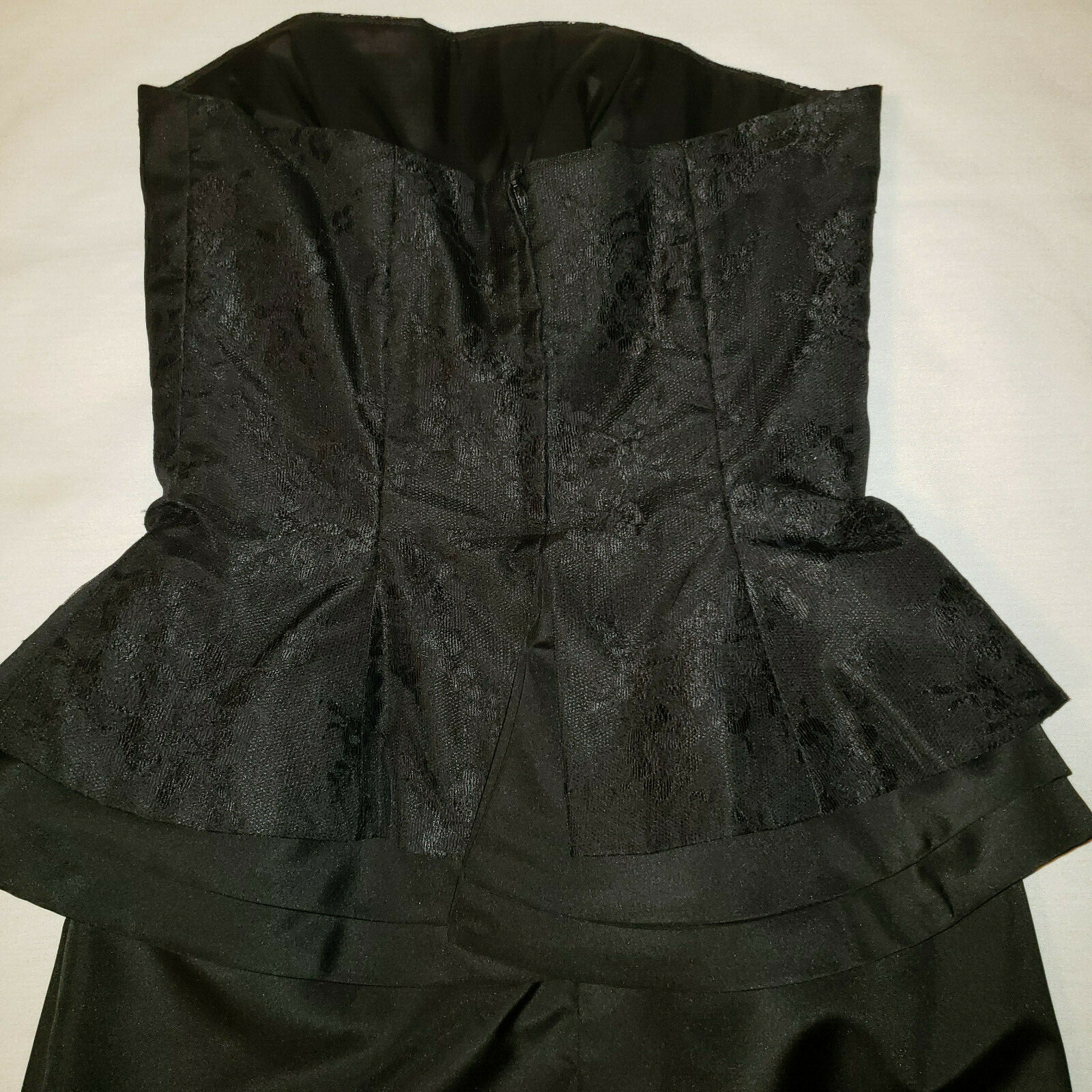 Vintage Louisa Nevins Strapless Cocktail Black Dress Ruffled Hip Free Ship SZ 4