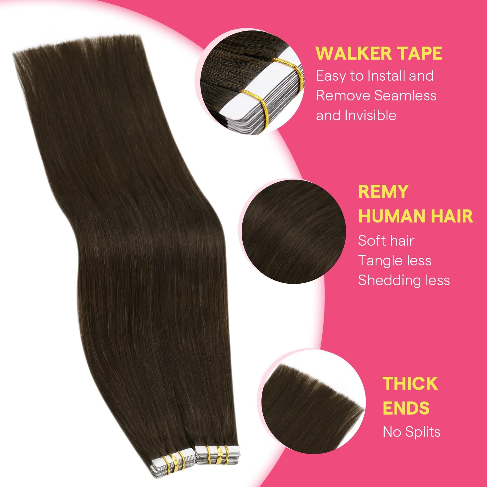 Ve Sunny Hair Extensions Tape in Real Human Hair Brown Tape in Hair Extensions H