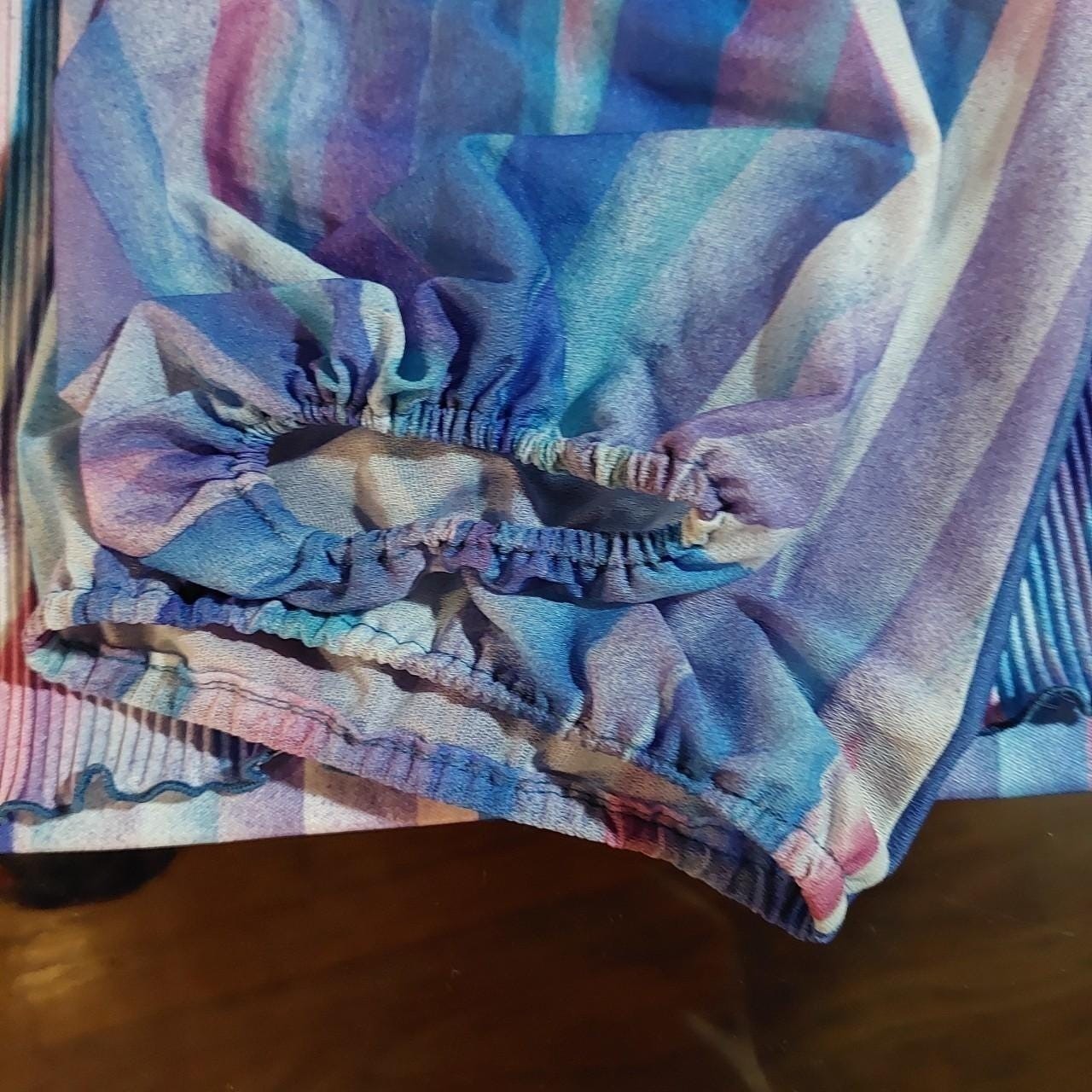 Vintage blue, pink, and purple tie collar long sleeve top.