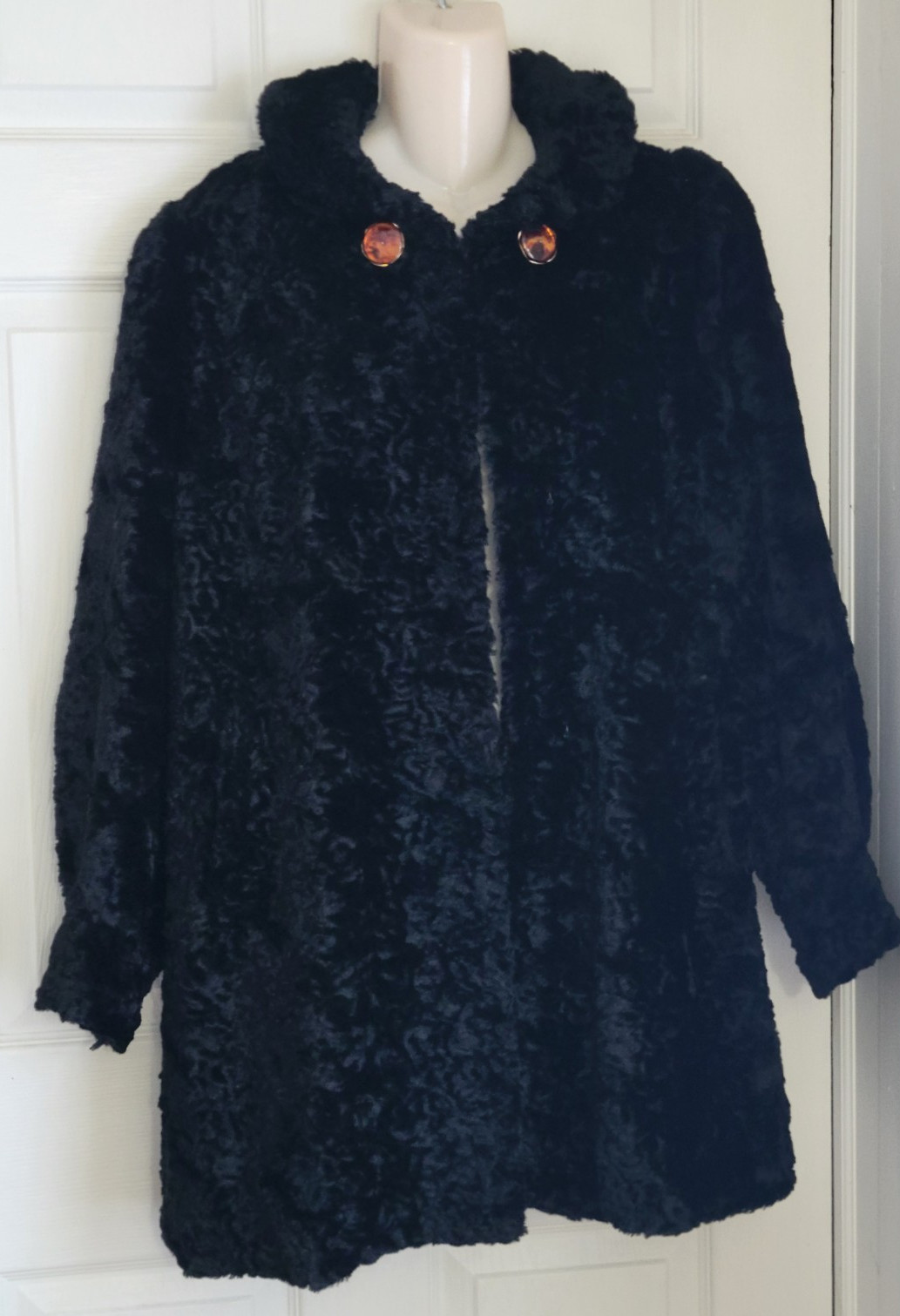 Late 30s Alaskan Kurl Faux Curly Lamb 100% Mohair Pile Coat L/XL 44″ Chest