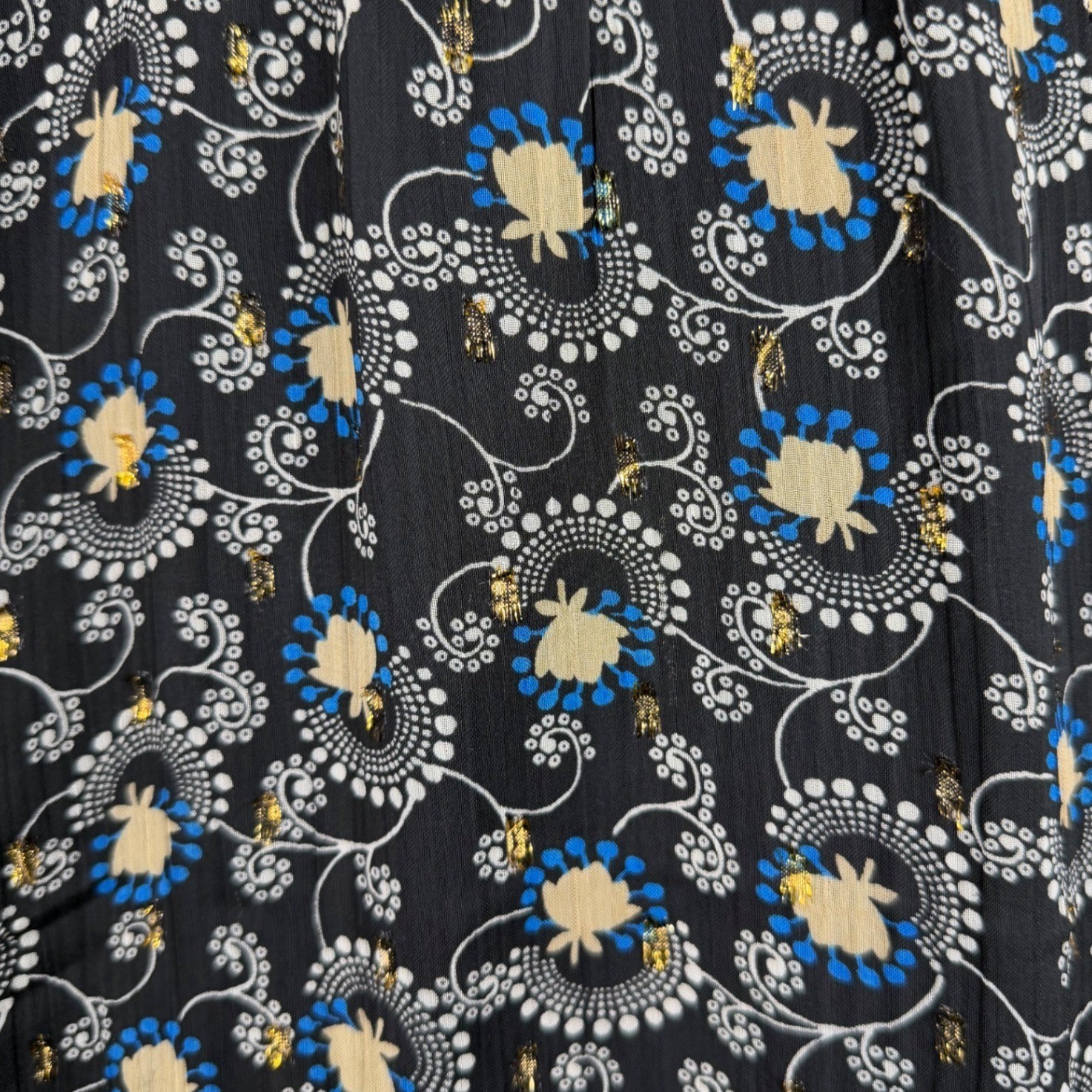 Ann Taylor Floral Print Short Sleeve Blouse size Medium Black/Yellow/Blue