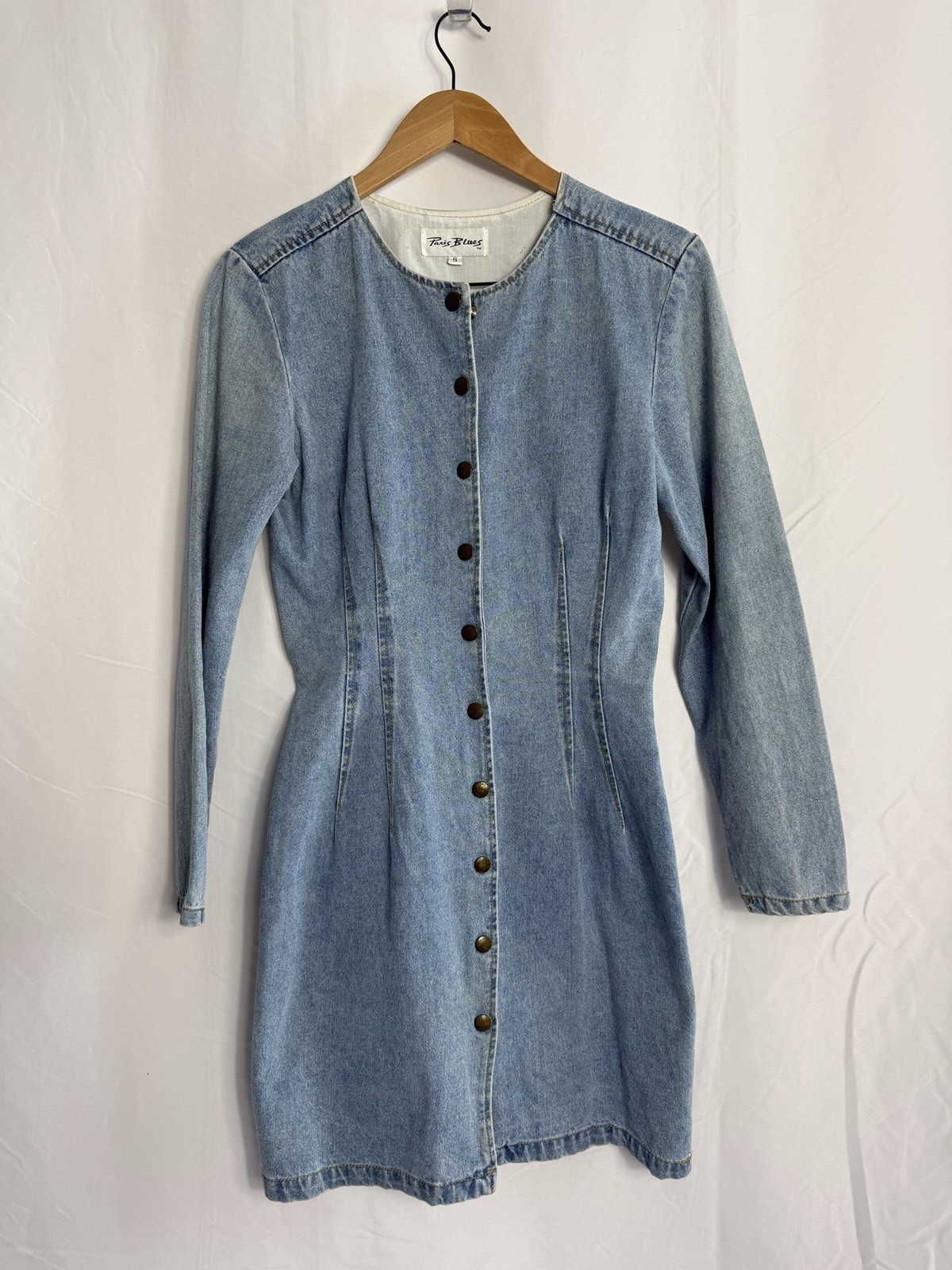 90s Paris Blues Denim Mini Dress Long Sleeve Small Size 5