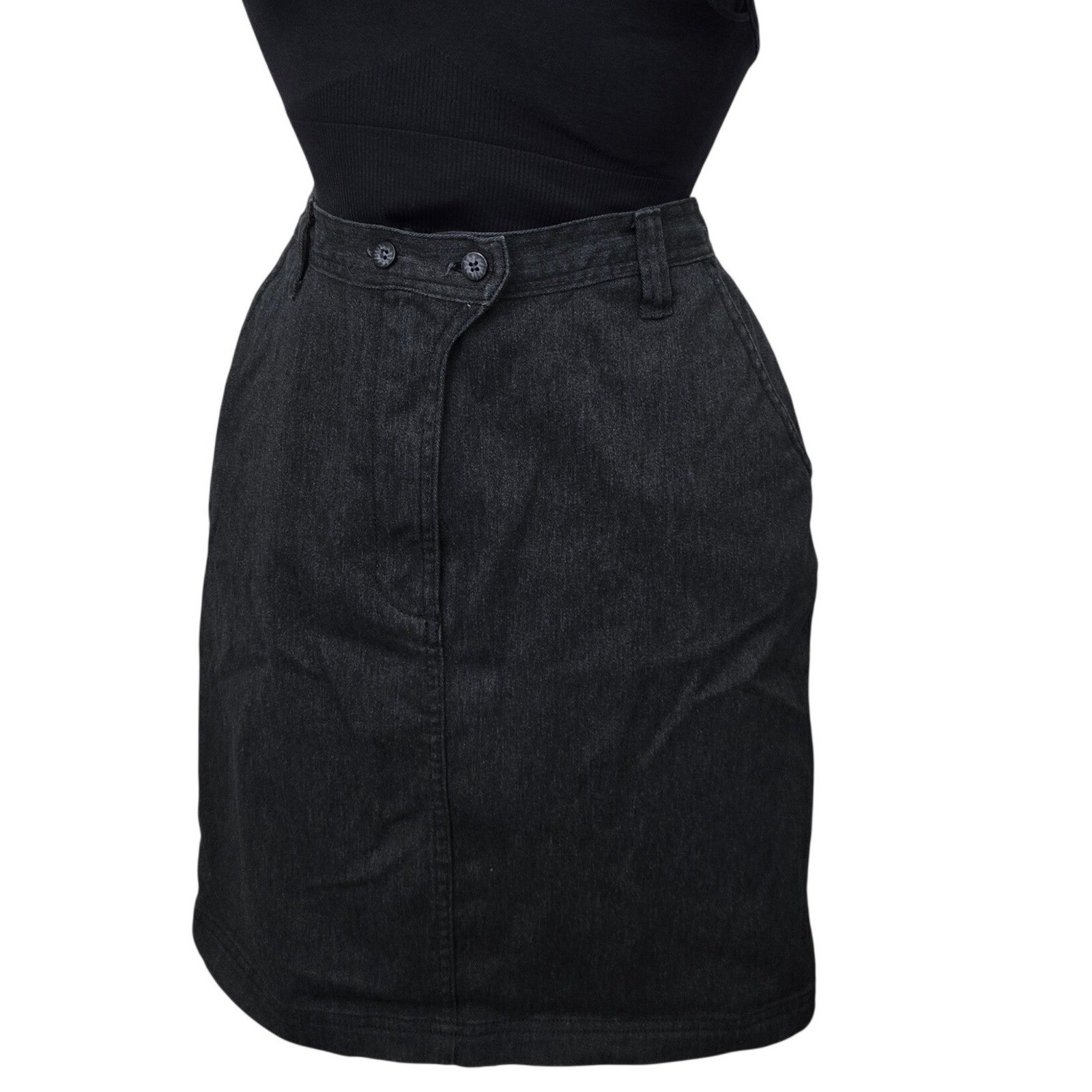 Vintage The Territory Ahead Denim Skirt Womens 10 Black Midi Pencil Y2K Normcore