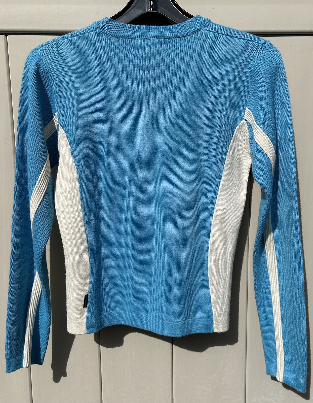 Vintage 80s OBERMEYER Stripe Fitted Wool Sweater Size S Diva Lodge Ski Snowbunny