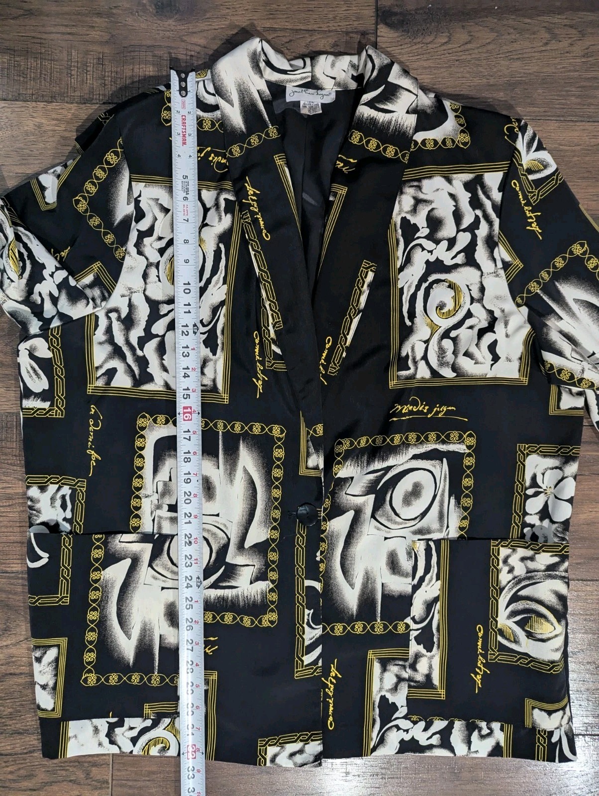 Jonathan Logan Vintage Black White & Gold Unique Abstract Print Blazer Size 3X