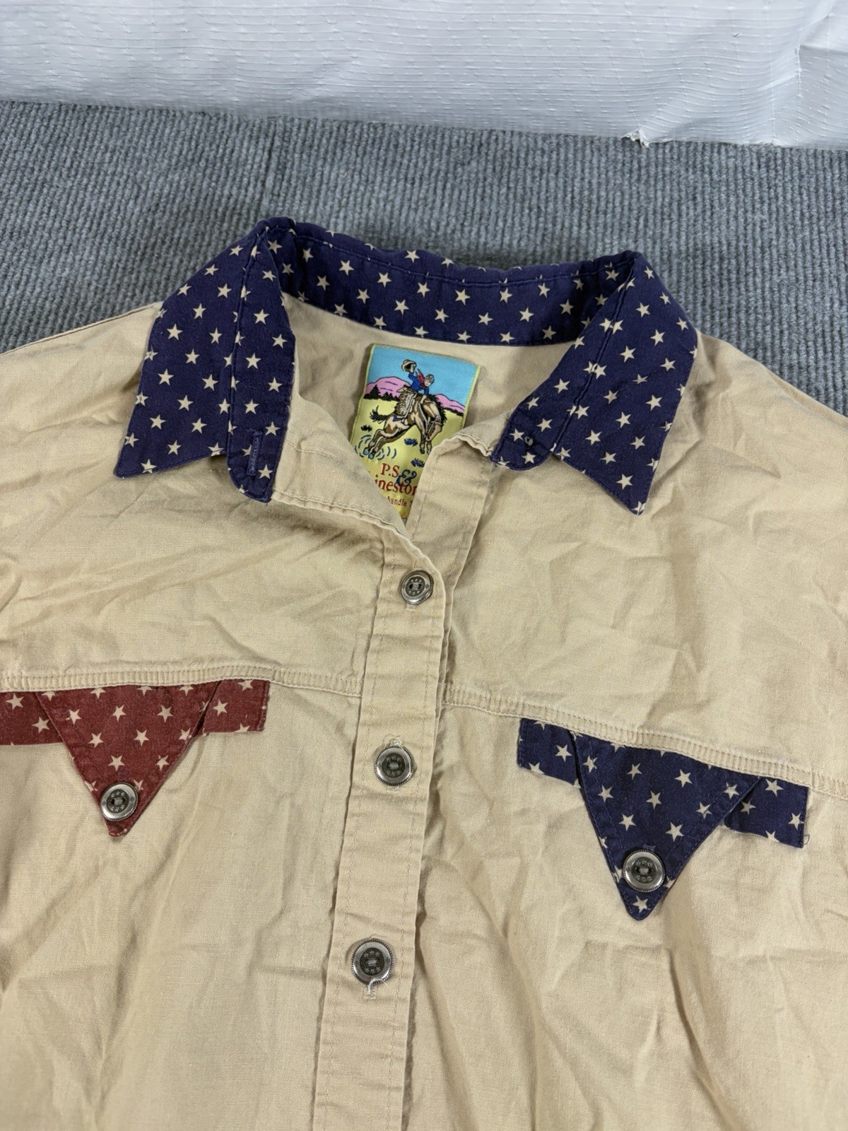 Vintage P.S. & Rhinestones Panhandle Slim Western Shirt Stars Print Size Medium