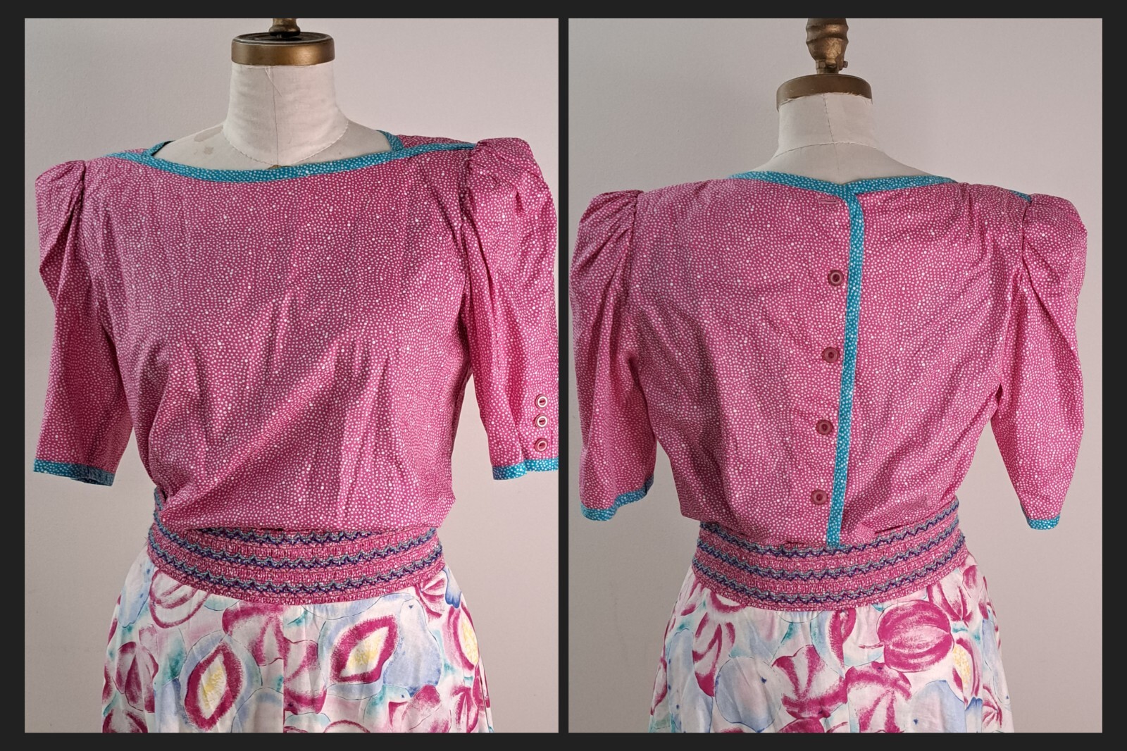 VTG 80s Jeanne Marc 3 Pcs Jacket Top Skirt Women M Patchwork Quilted Floral Pink