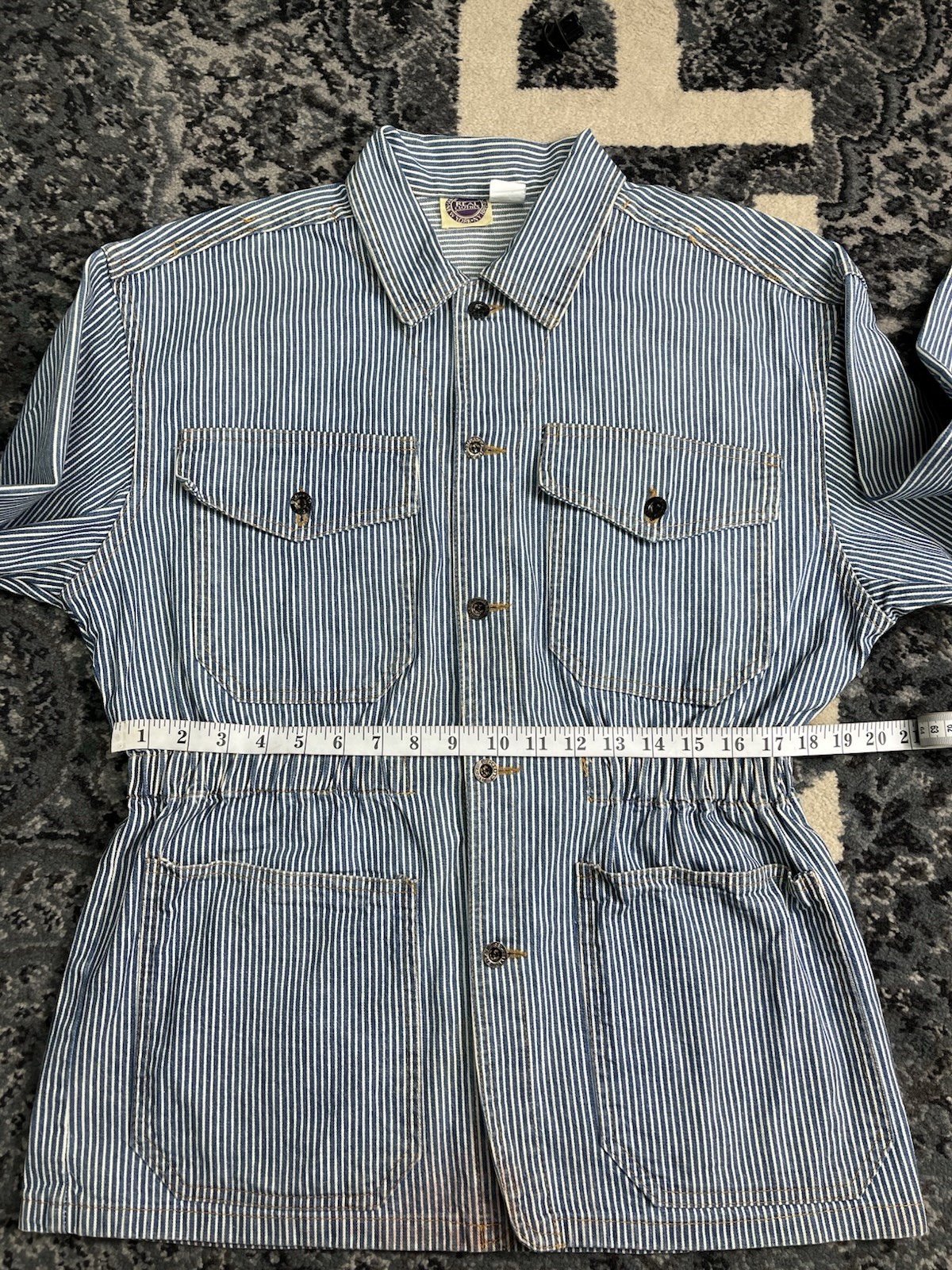 Vintage 1980s Women Hickory Stripe Denim Chore Jacket Made In USA Size Small