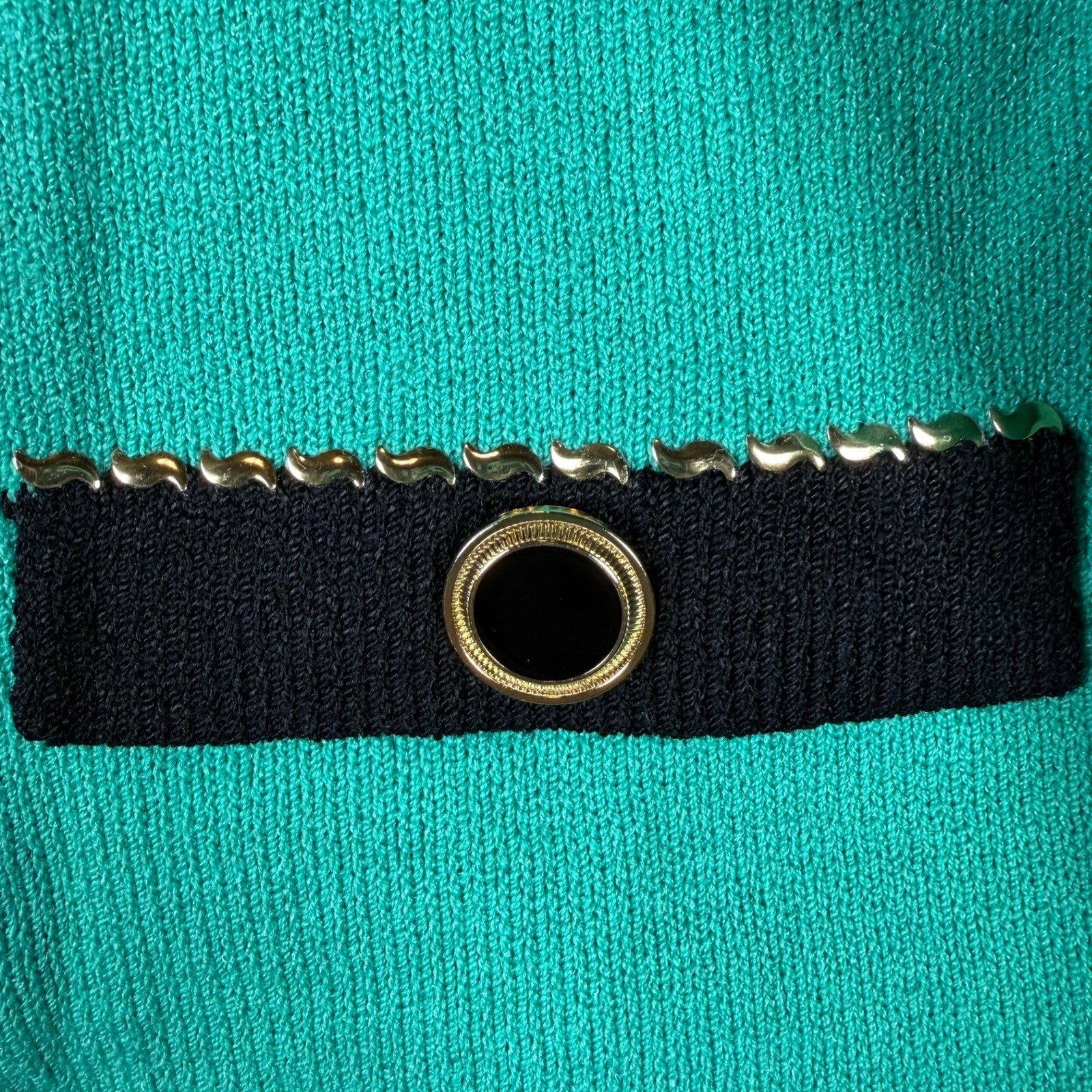J.S.S. Vintage Teal Green Wool Blend Knit Cardigan Jacket Black Gold Trim Small