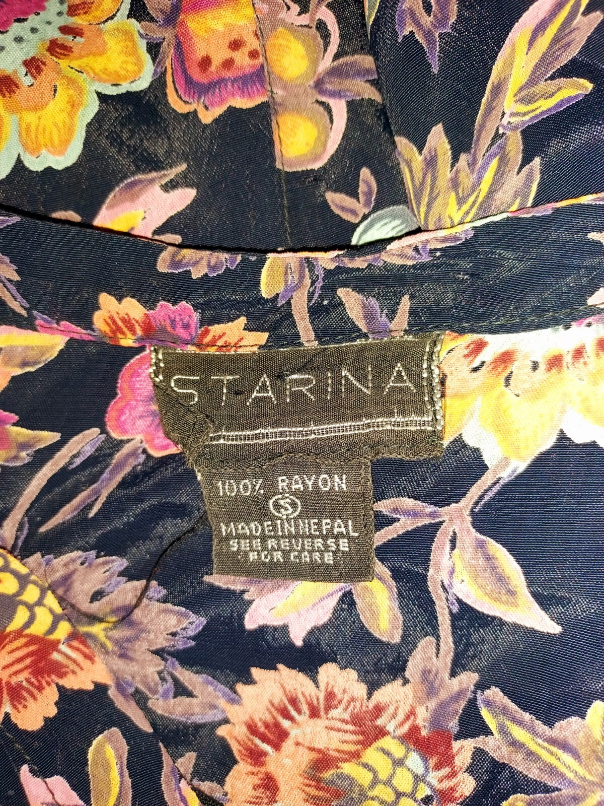 Vintage Starina Rayon Multi Floral Corset Back Lined Boho Midi Dress Size Small