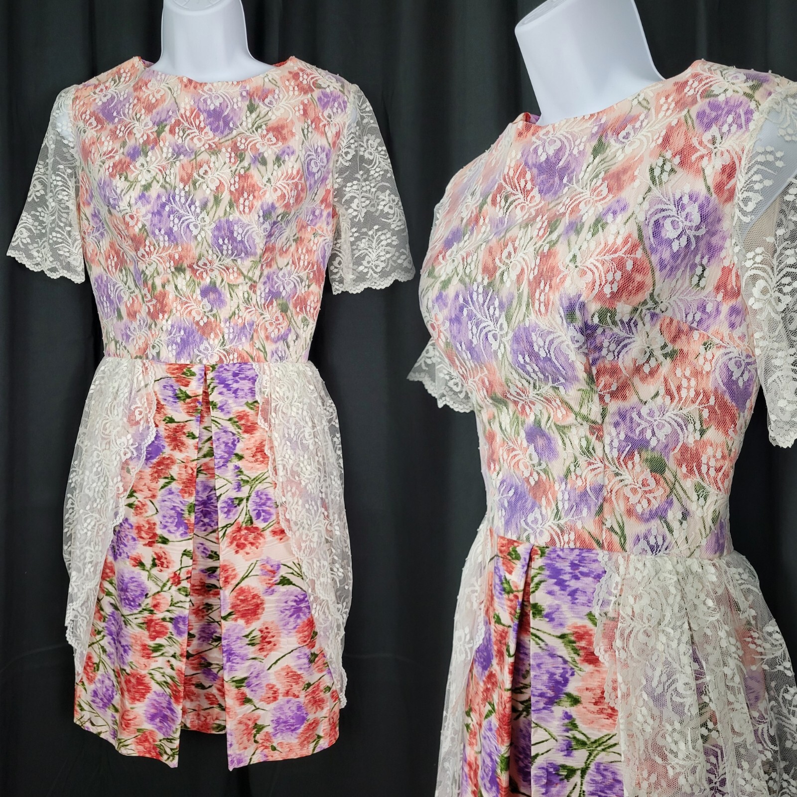 Vintage Red/Purple/Pink Taffeta Bridesmaid Dress w Cream Lace Overlay Size XS?