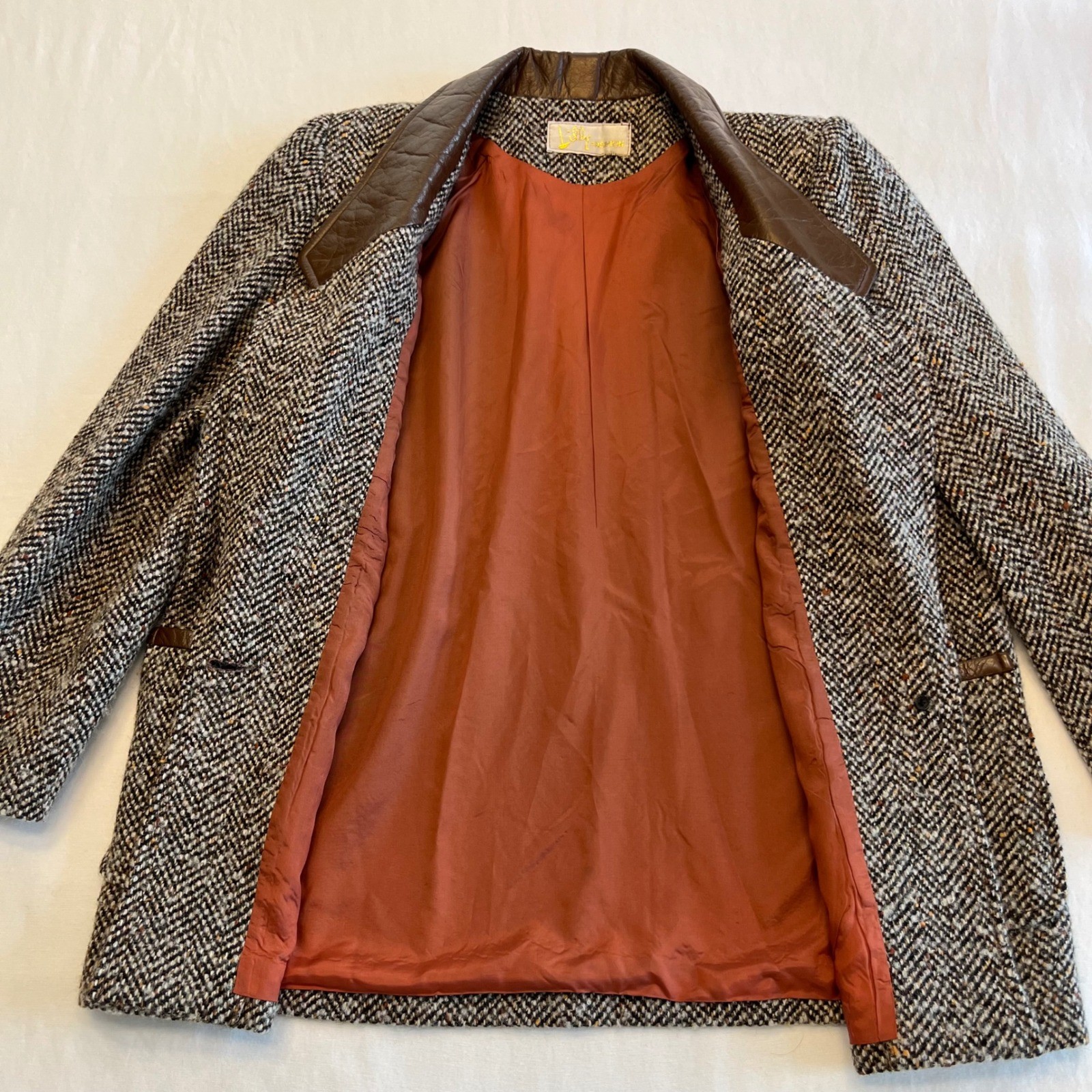 Lilly Fashion Women’s Vintage 80s Tweed Faux Leather Dark Academia Blazer Size M