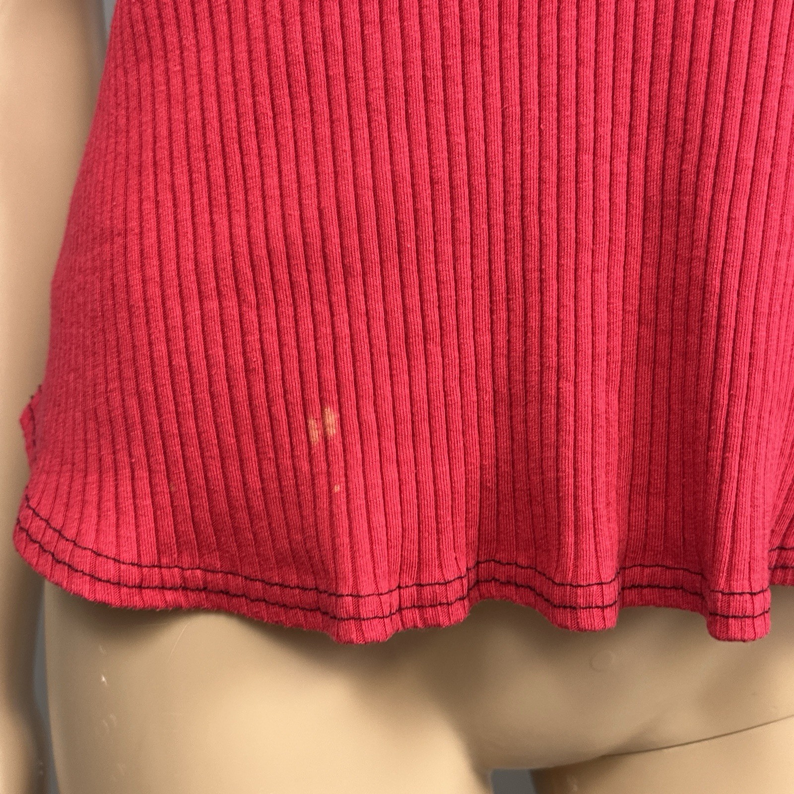 Vintage Vassarette Ribbed Baby Tee Red Black V Neck Logo Top Large 90s Y2K