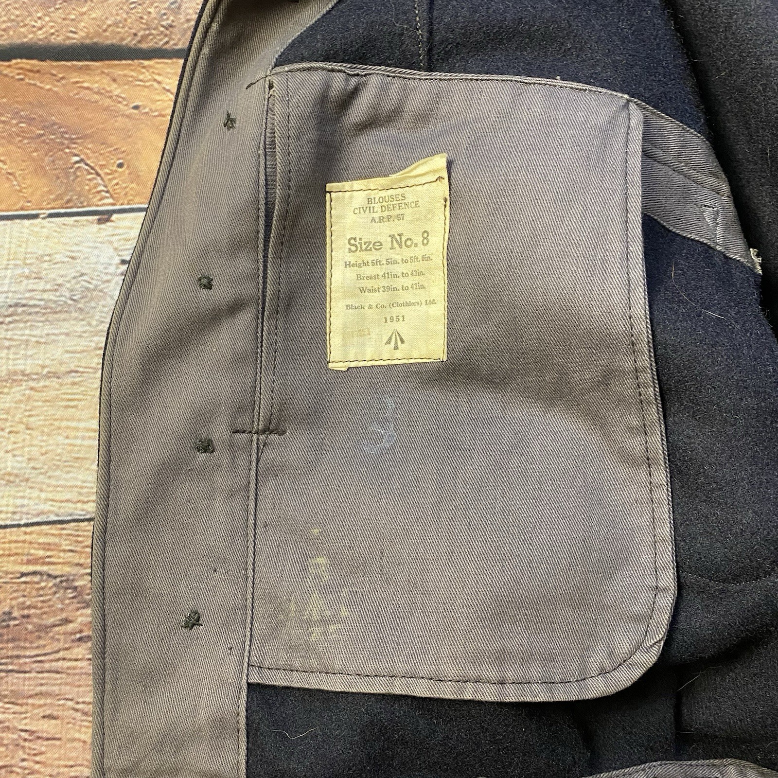Vintage 1951 Women’s Wool Civil Defence Military Jacket Size 8 Navy