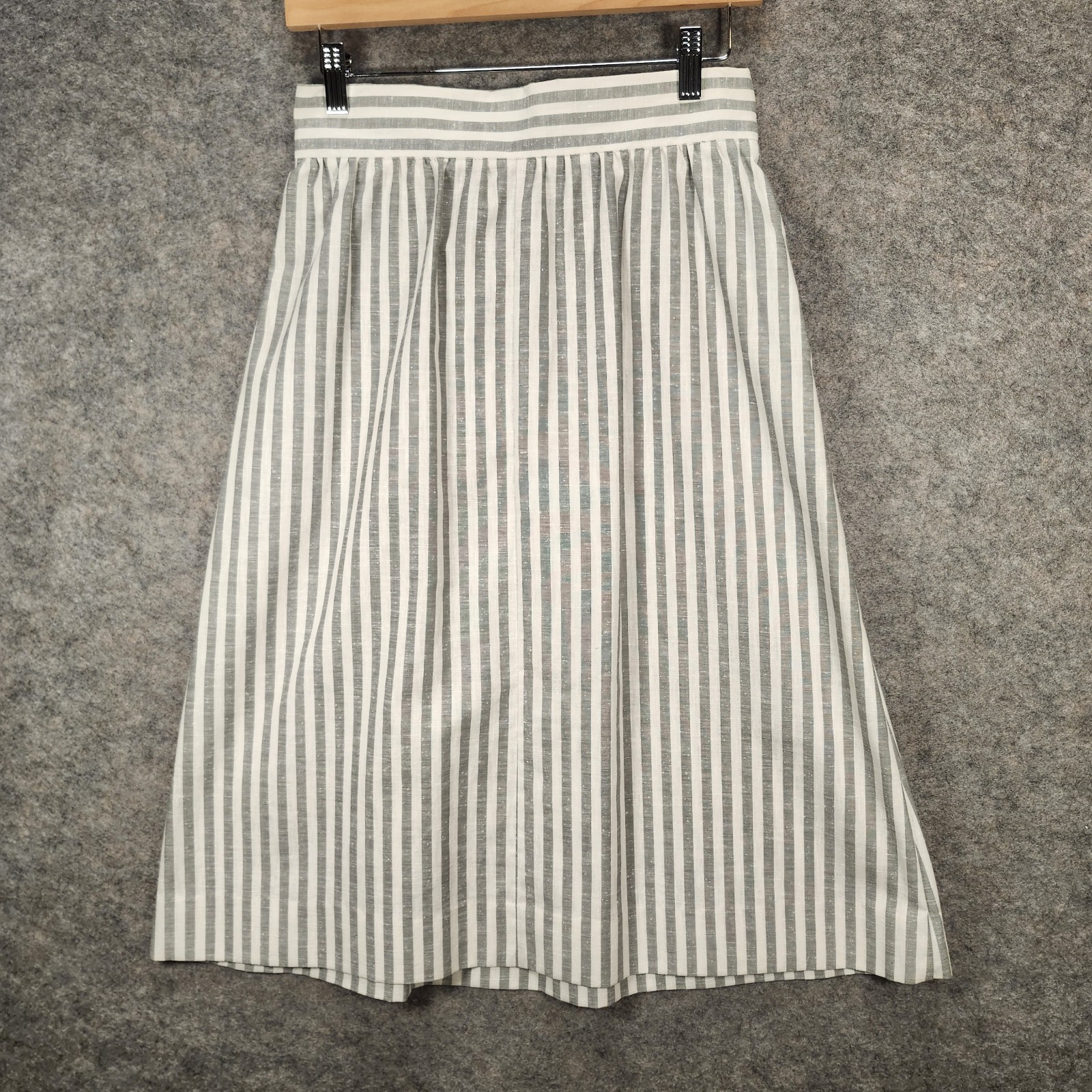 Vintage Pantasia San Francisco Linen Skirt Suit Gray White Striped 80s Pockets