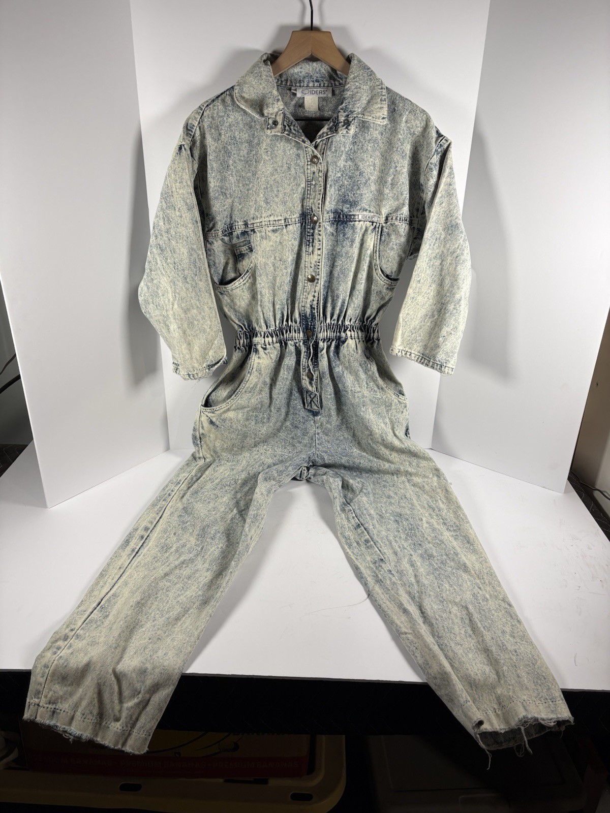 Vintage IDEAS Acid Wash Denim Jumpsuit Womens Large 80s 90s Romper