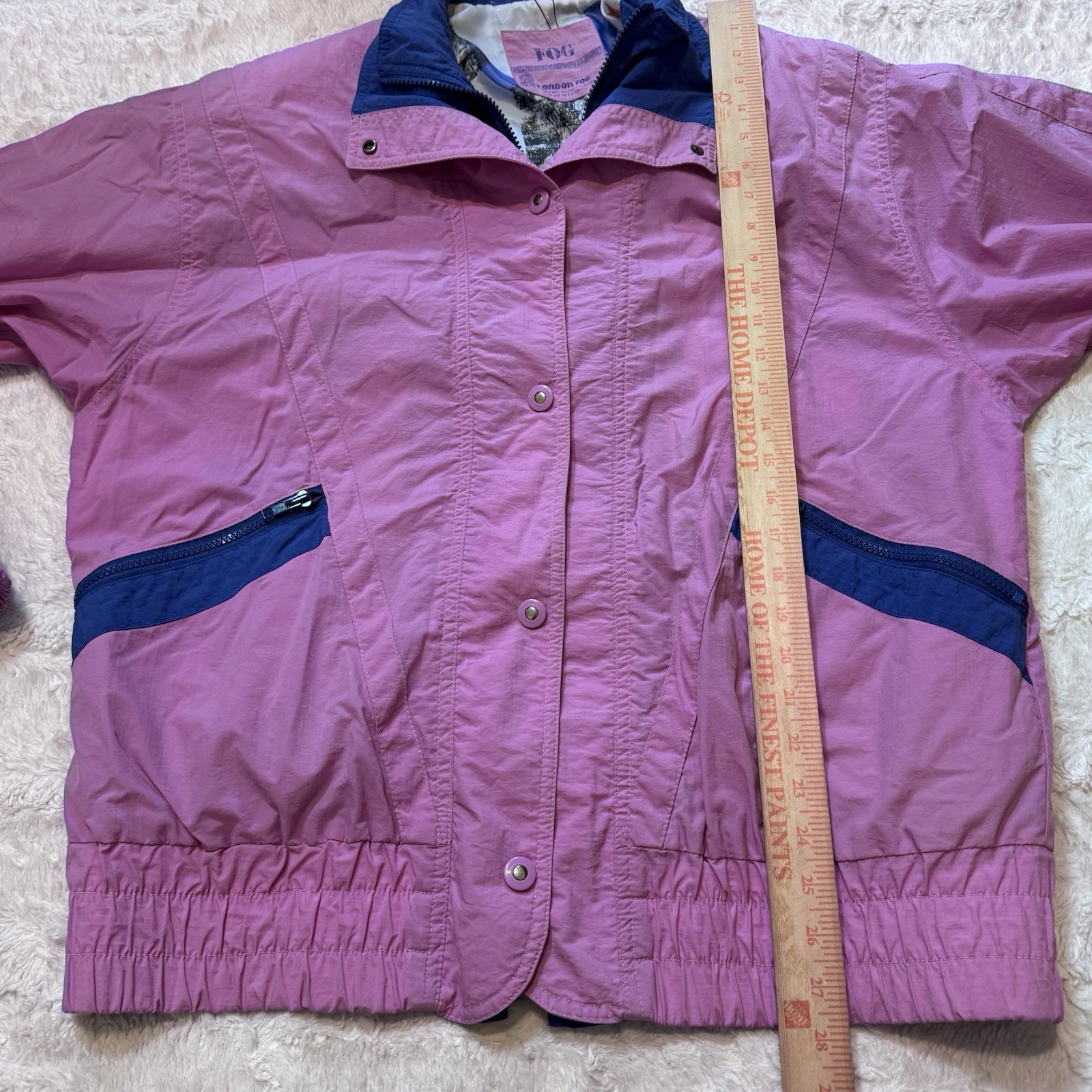 Vintage 1980s London Fog Coat Pink Purple Colorblock Elastic Waist Fully Lined