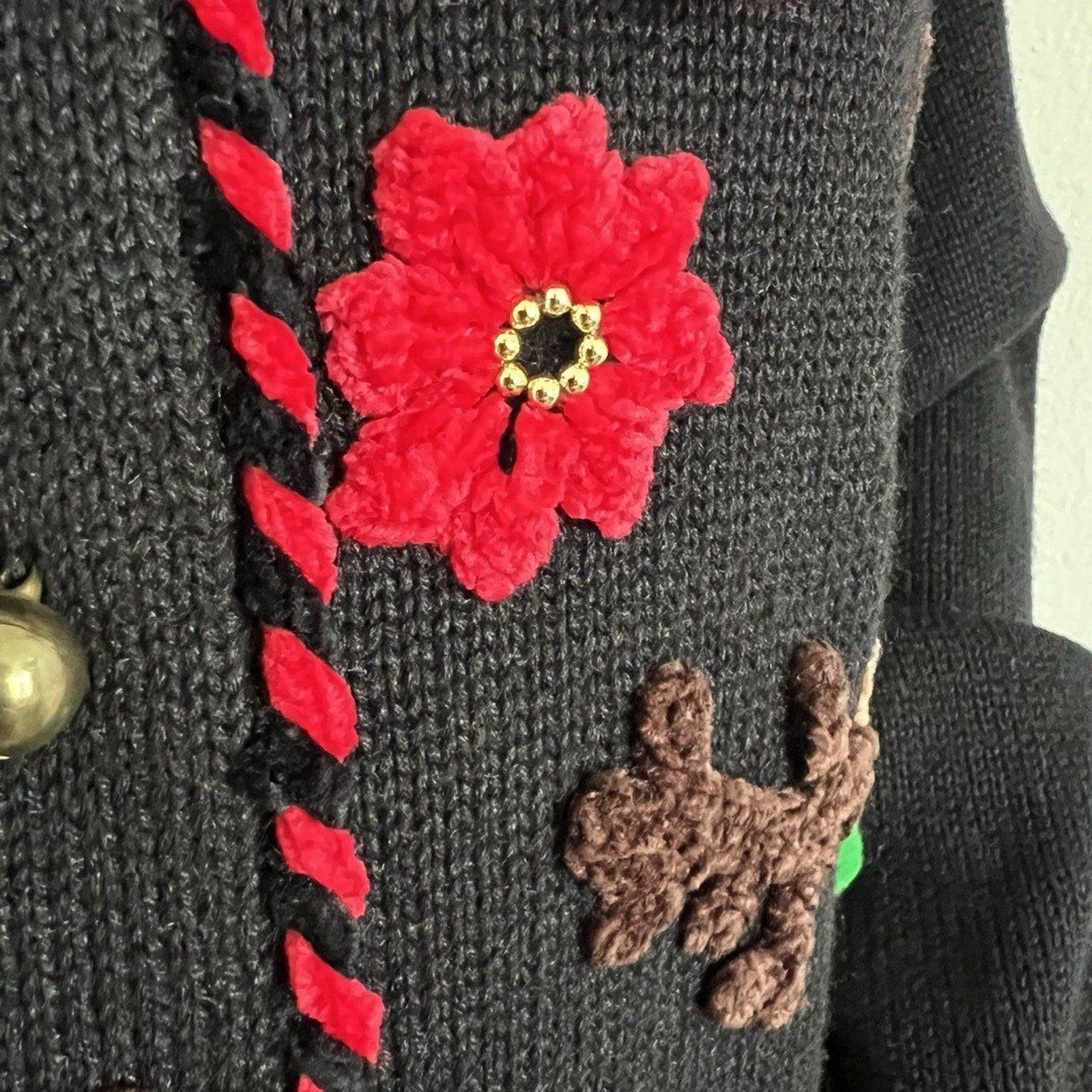 Vintage Jack B Quick Womens Christmas Cardigan M Black Reindeer New Old Stock