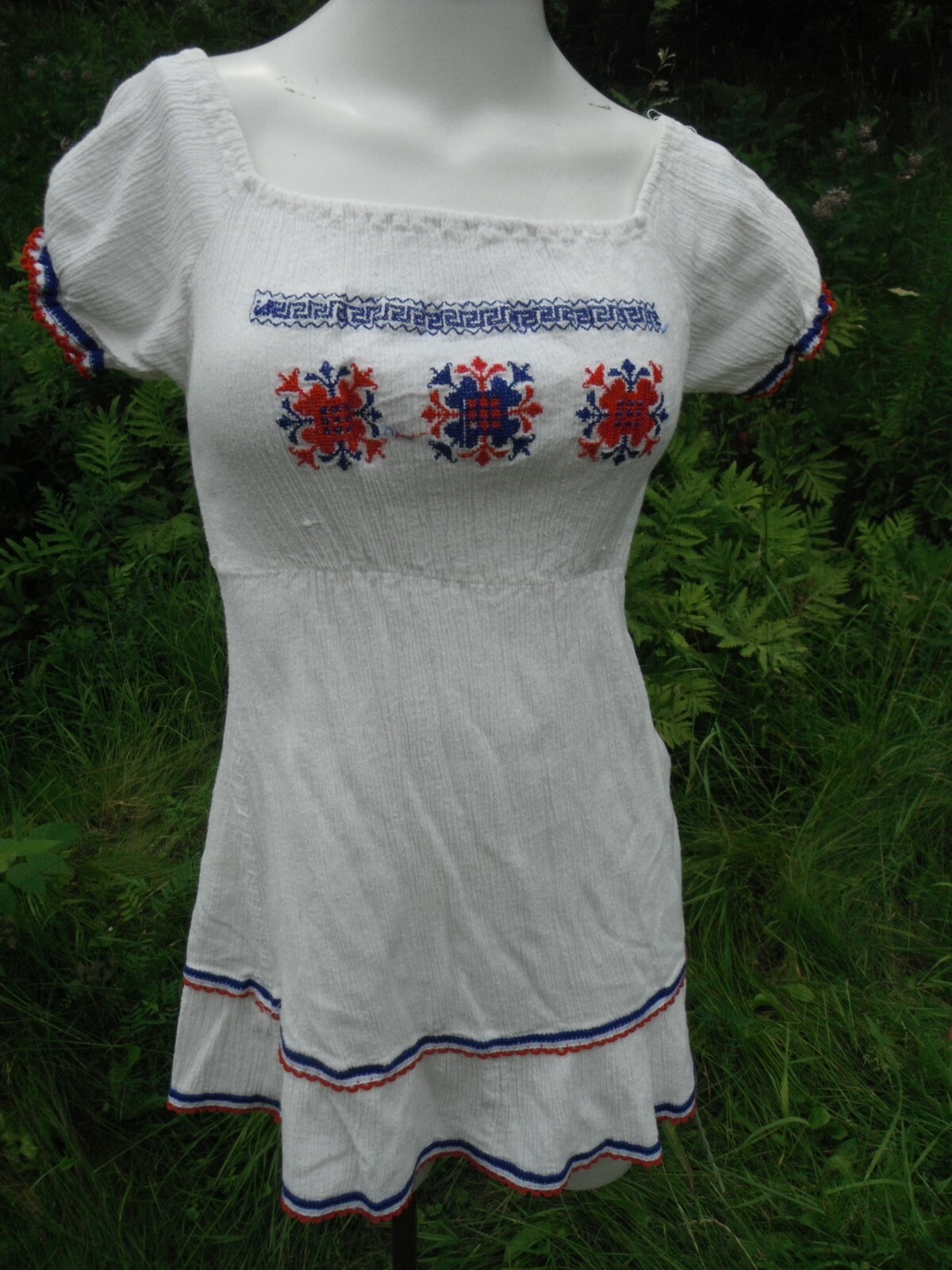 VTG. ’70’s embroidered 100% cotton made in GREECE HIPPIE BOHO peasant BLOUSE S