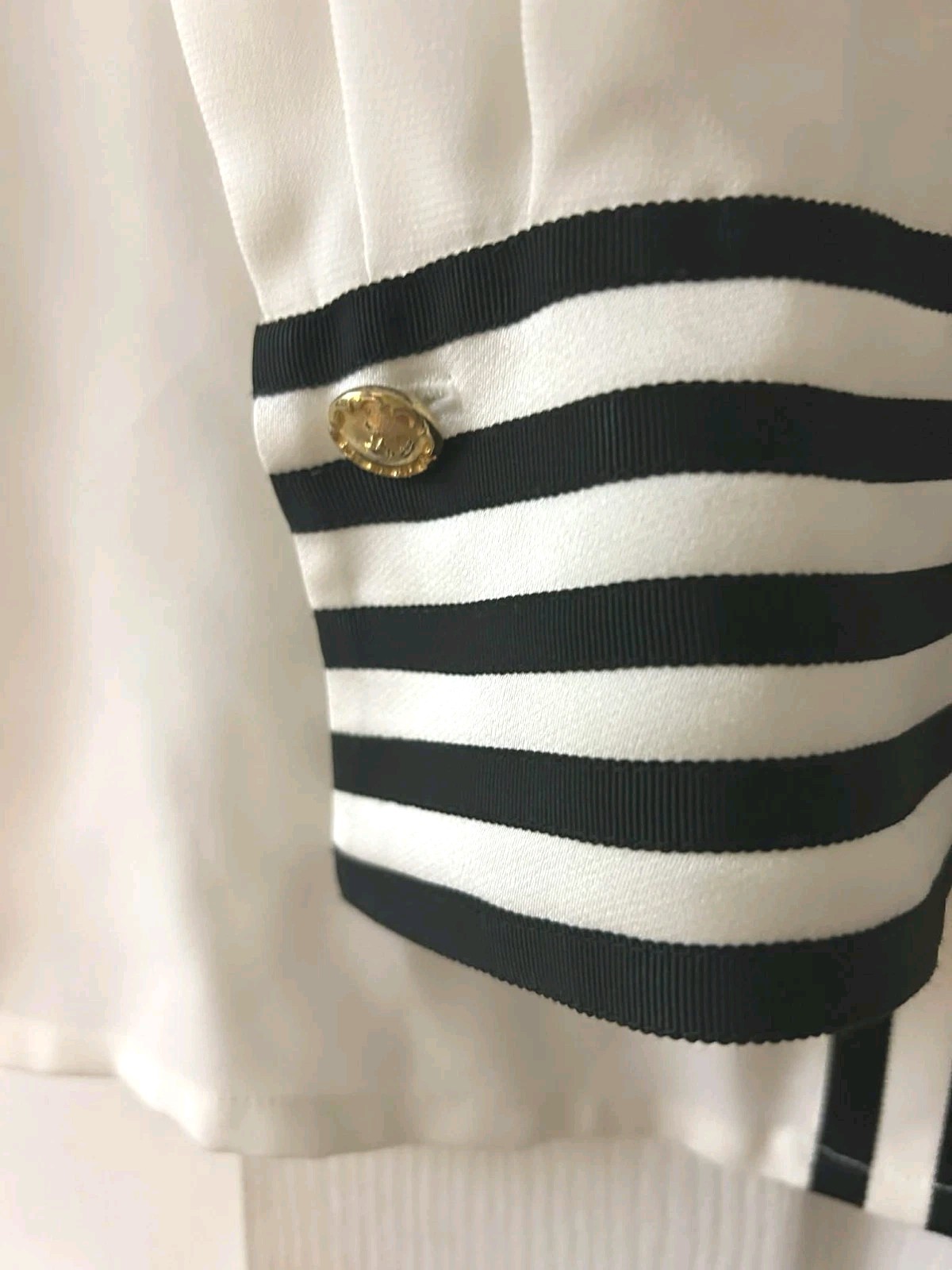 Vintage 80s Starington White Statement Blouse Black Stripe Twee Coquette Size 16