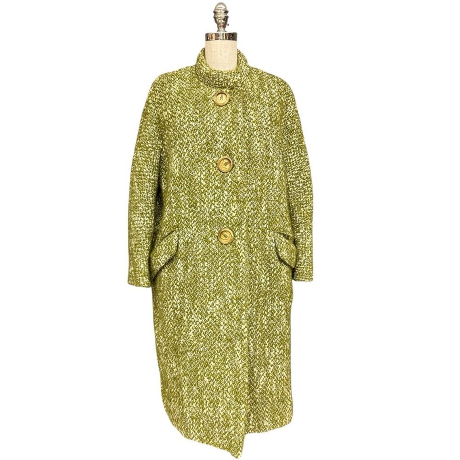 Vintage 1960s Montaldo’s Ruffolo NY Green Tweed Swing Coat Mod S/M